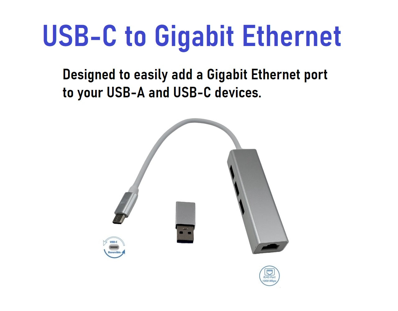 4-in-1 USB C Hub with 3 USB-A Ports & Ethernet Adapter - Perfect for MacBook, Laptop, and Office Workstations