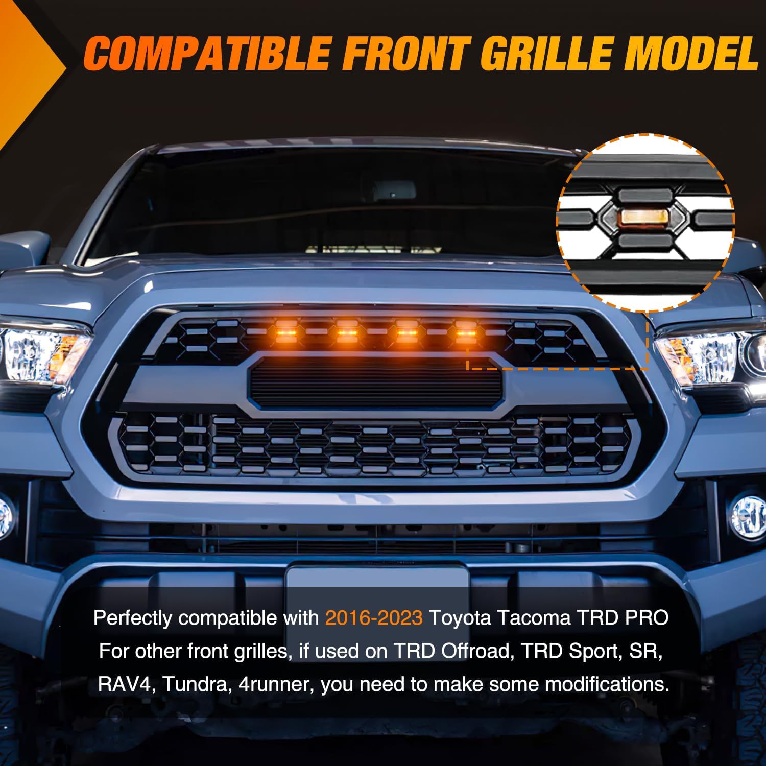 2016-2023 Toyota Tacoma TRD PRO 4-LED Amber Front Grille Marker Lights - Off-Road Lighting Upgrade for Enhanced Visibility & Style