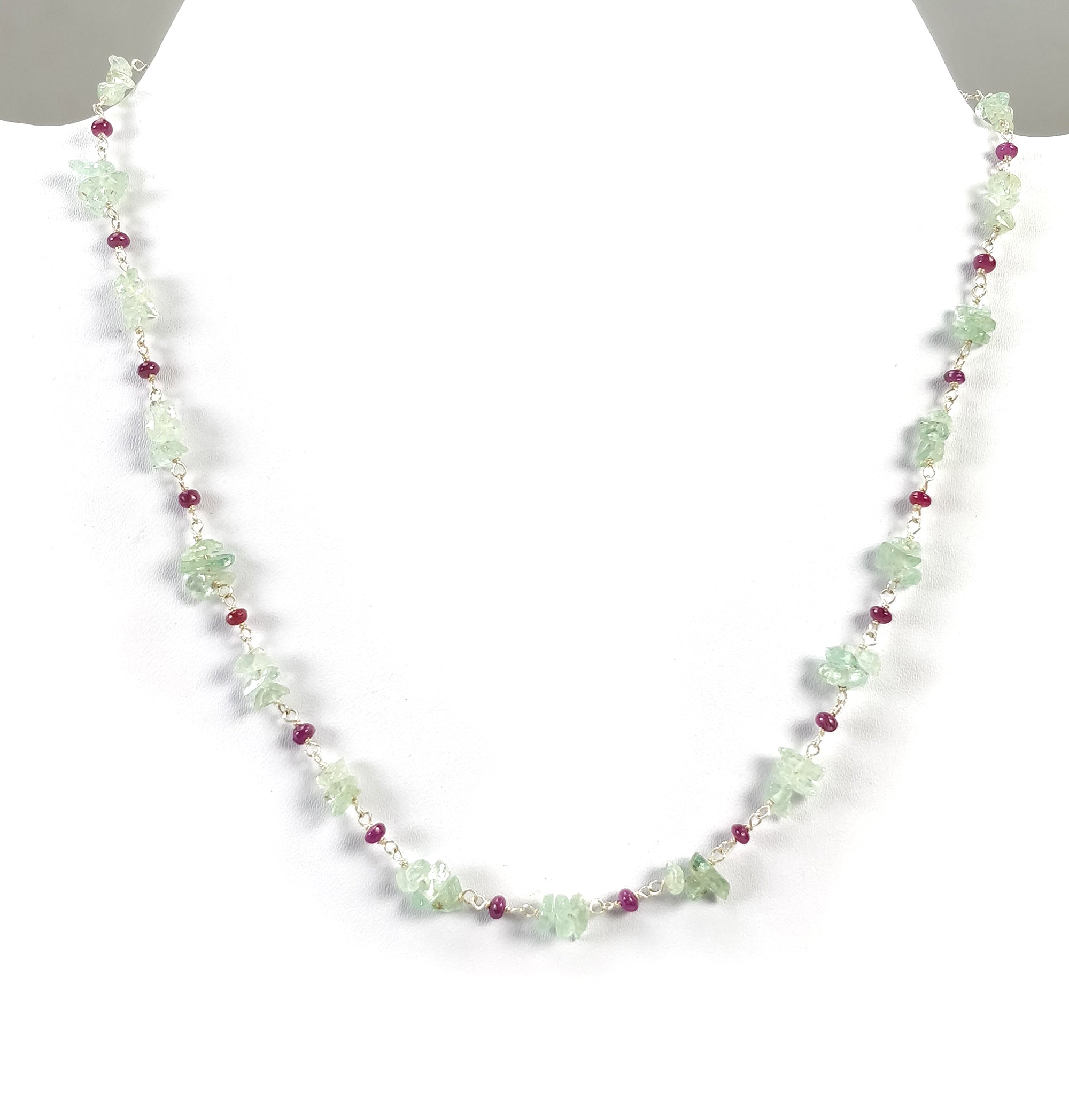Natural Raw Uncut Emerald & Ruby Gemstone Beads Necklace - 925 Sterling Silver Chain, 16 Inch Statement Jewelry Gift for Women | Perfect for Weddings, Parties & Special Occasions