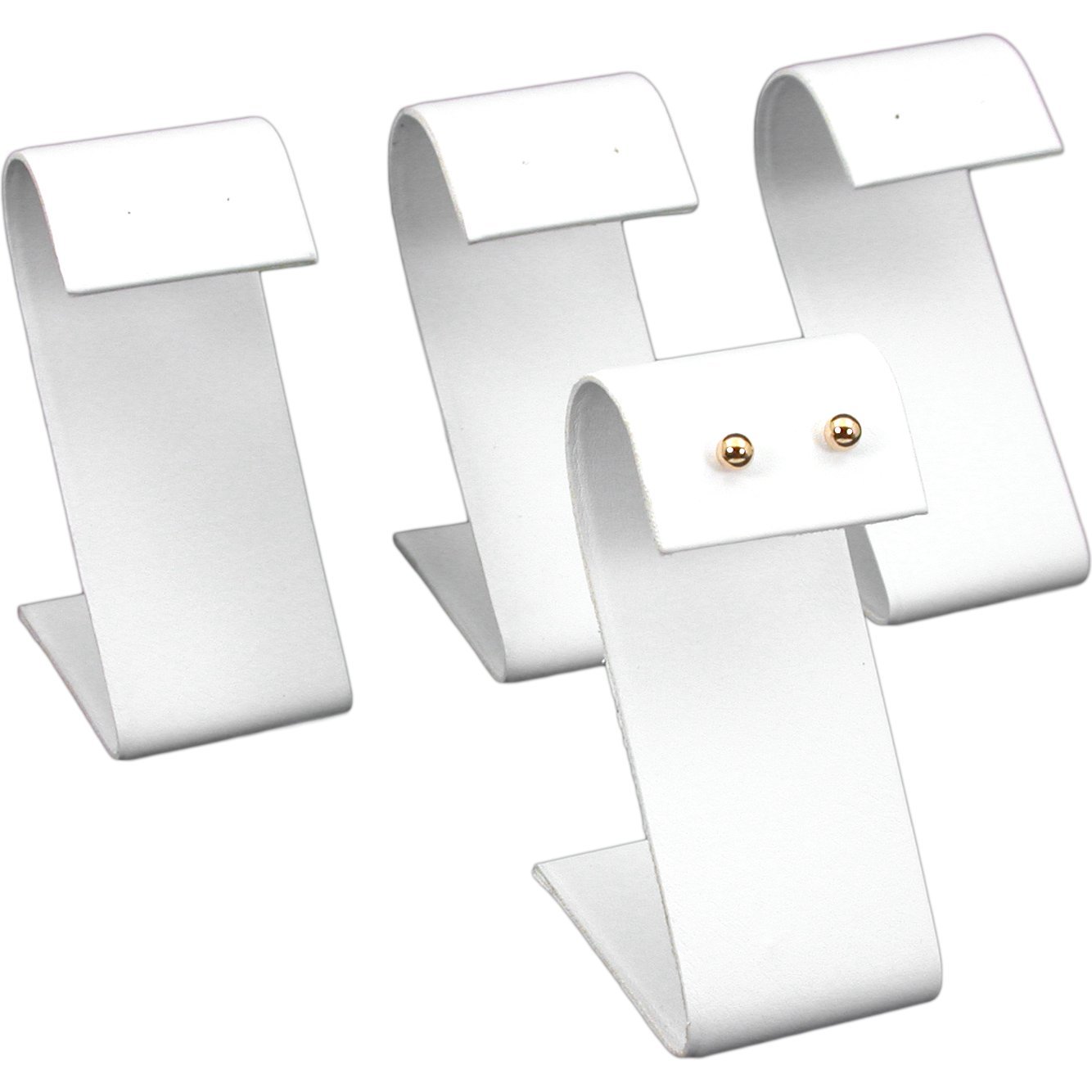 FindingKing 4-Pack White Leather Earring Display Stands - 3.25