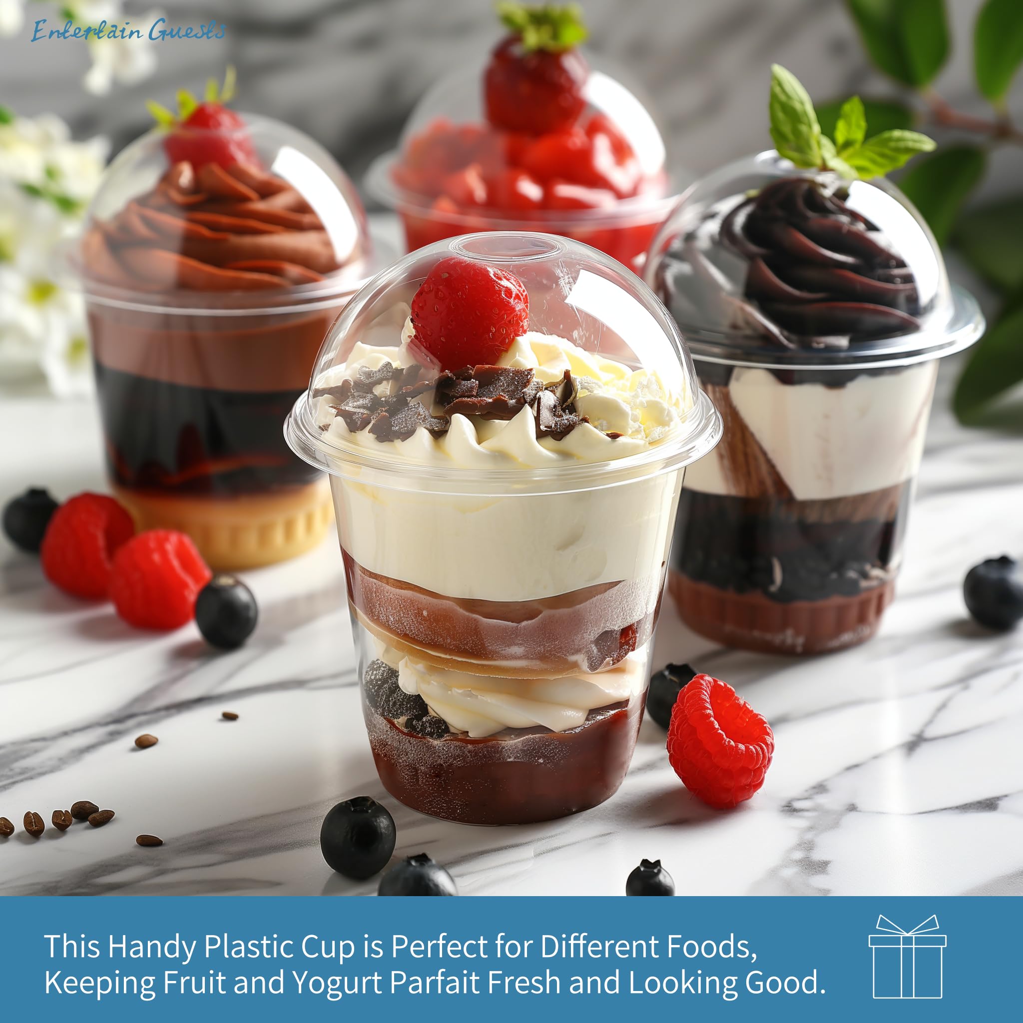 50 Pcs 8 Oz Clear Disposable Plastic Parfait Cups with Dome Lids - No Hole Dessert Yogurt Fruit Cups for Kids, Takeaway Breakfast, Snacks, Cold Drinks & Ice Cream - Perfect for Parties, Picnics, Cafes and Home Use