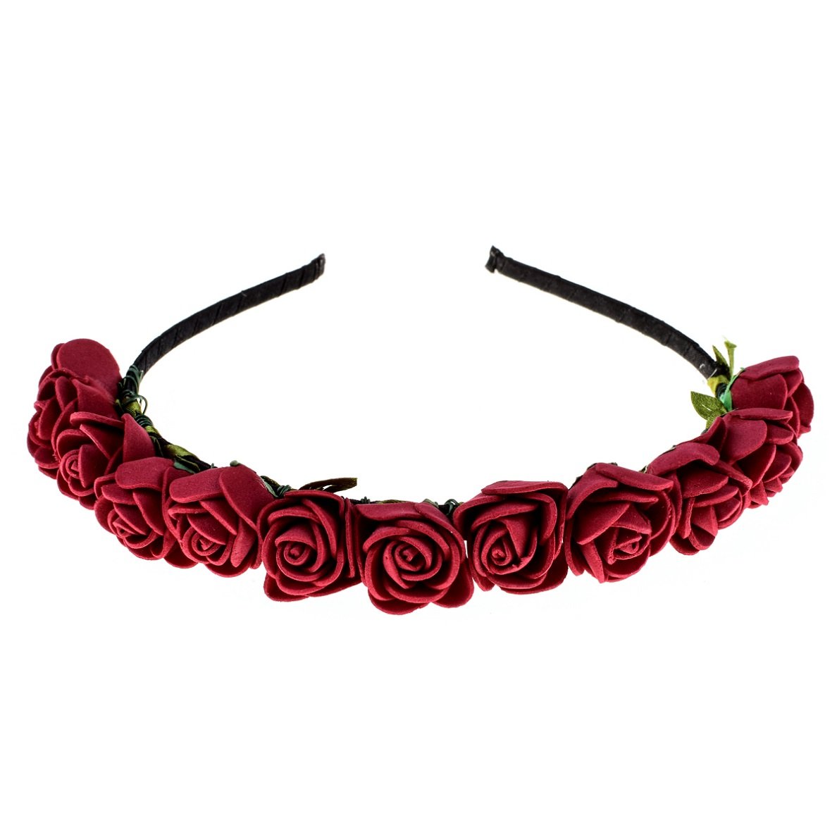 Boho Floral Crown Rose Flower Headband Hair Wreath for Women - Dark Red Wedding Hair Accessories, Festival Headpiece, Photo Shoot Props, Bridal Shower, Boho Chic Style