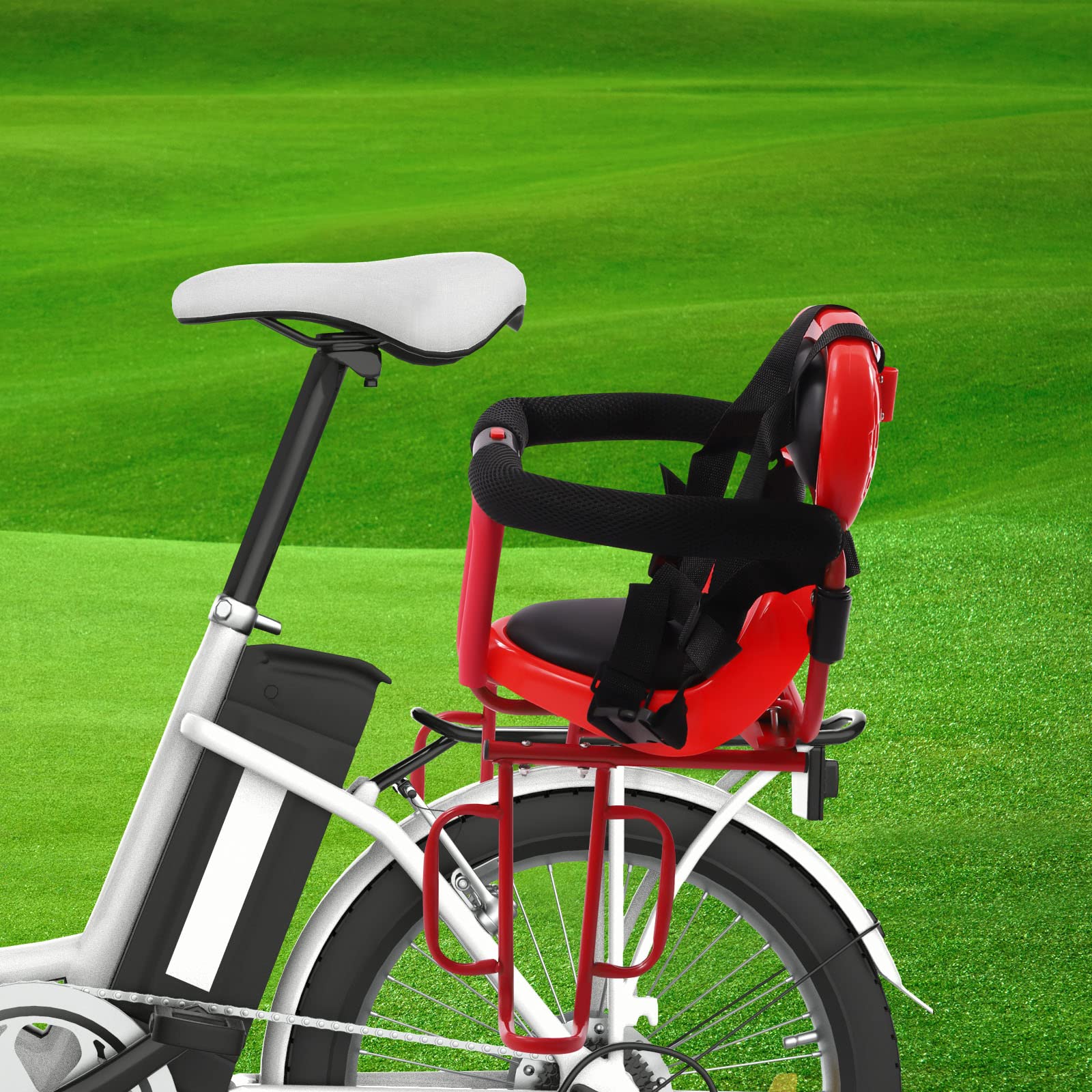 **Best Front & Rear Child Bike Seat for Adults - Portable, Foldable & Retractable with Comfortable Cushion - Safe & Secure for Toddlers - Perfect for Family Rides, Commuting & Outdoor Adventures (Red)**