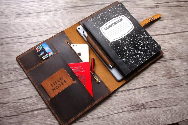Premium Genuine Brown Leather iPad Pro 12.9 Case with Apple Pencil Holder - Custom Name Engraving - Perfect for Business Professionals & Students (2021-2024 Models)