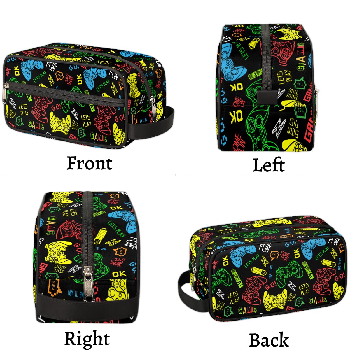 Video Games Themed Waterproof Hanging Toiletry Bag for Boys & Men - Large Capacity Travel Shaving Kit for Sports, Gym & Shower Use