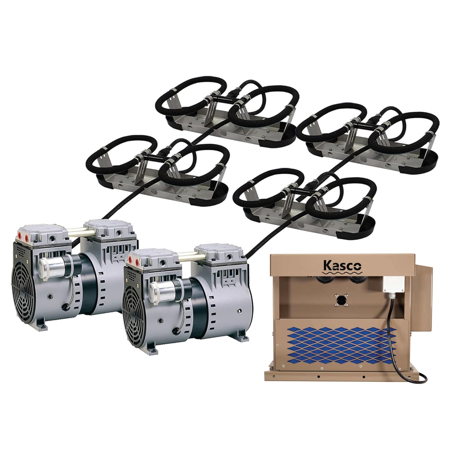 Kasco Robust-Aire Diffused Aeration System - Medium Cabinet with 4 Diffusers, 1/4HP (2), 120V for Pond Aeration - RA4 - Ideal for Backyard Ponds, Water Gardens, and Small Lakes