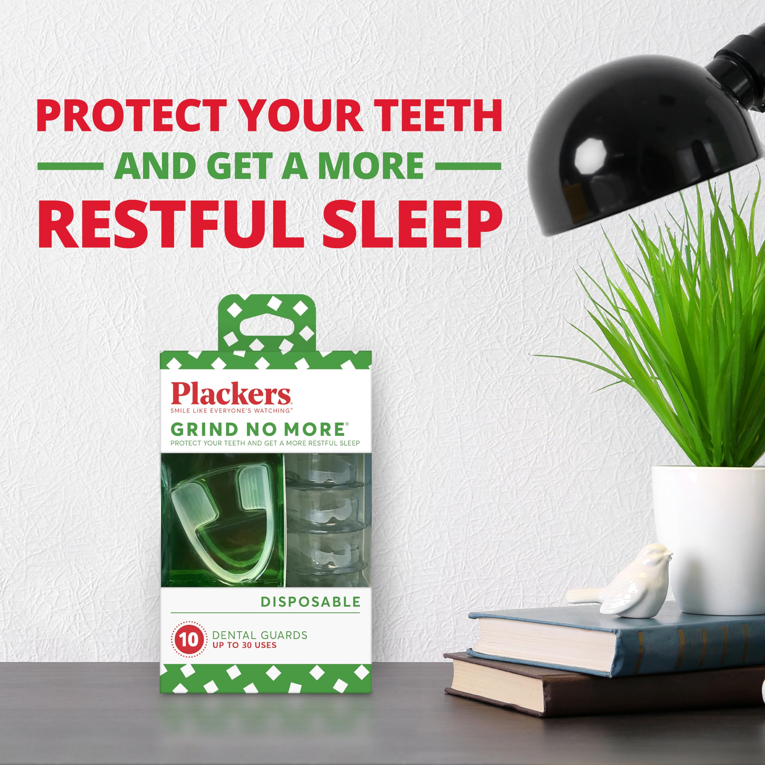 Plackers Grind No More Night Guard - BPA Free Disposable Teeth Grinding Protector for Nighttime Use, Ready-to-Wear Comfort, One Size Fits All (10 Count) - Stop Teeth Clenching & Improve Sleep Quality
