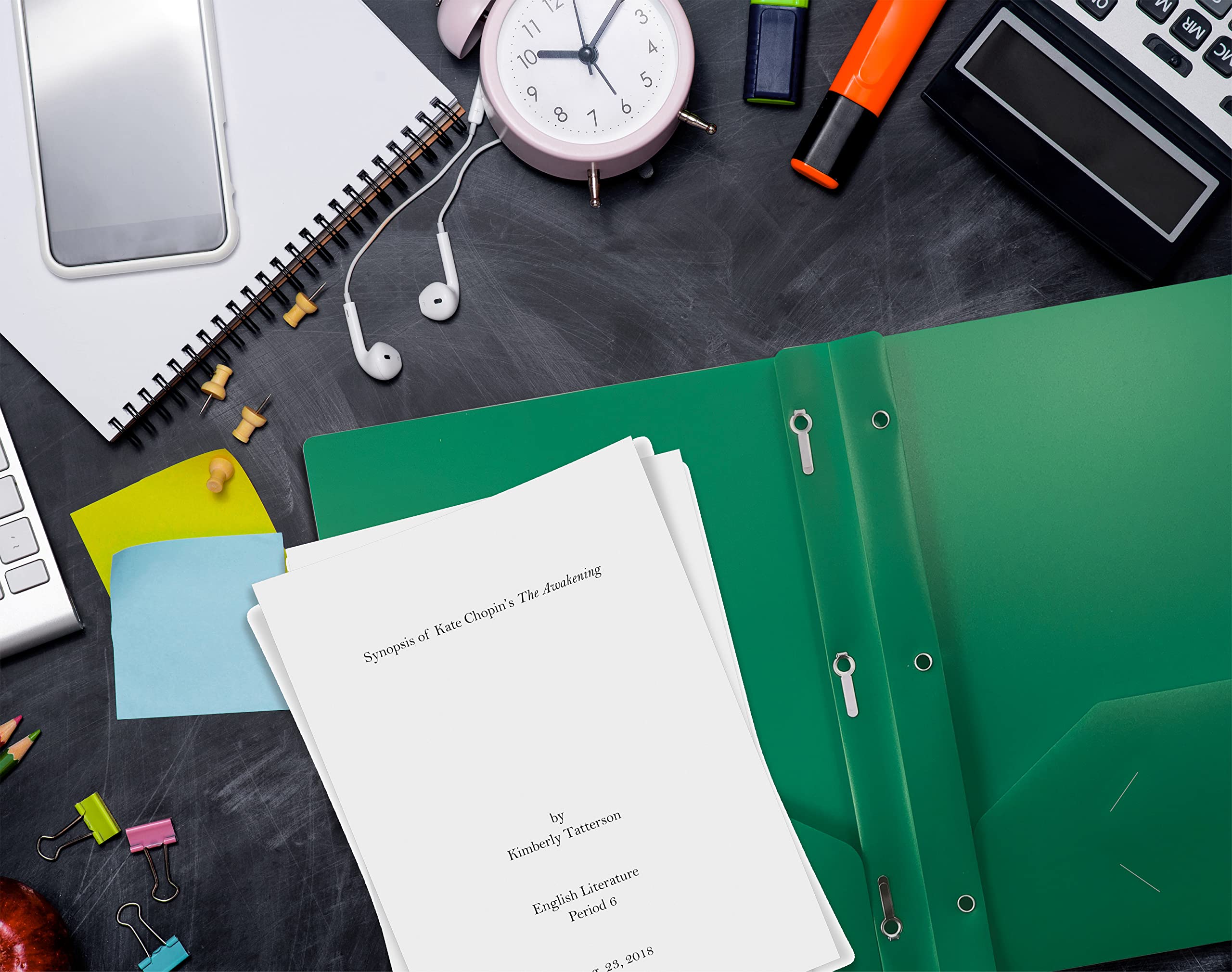 Better Office Products Heavyweight Green Plastic 2-Pocket Folders with Prongs - Letter Size Poly Folders (24 Pack) with 3 Metal Fastener Clips - Perfect for School, Office Documents & Presentations