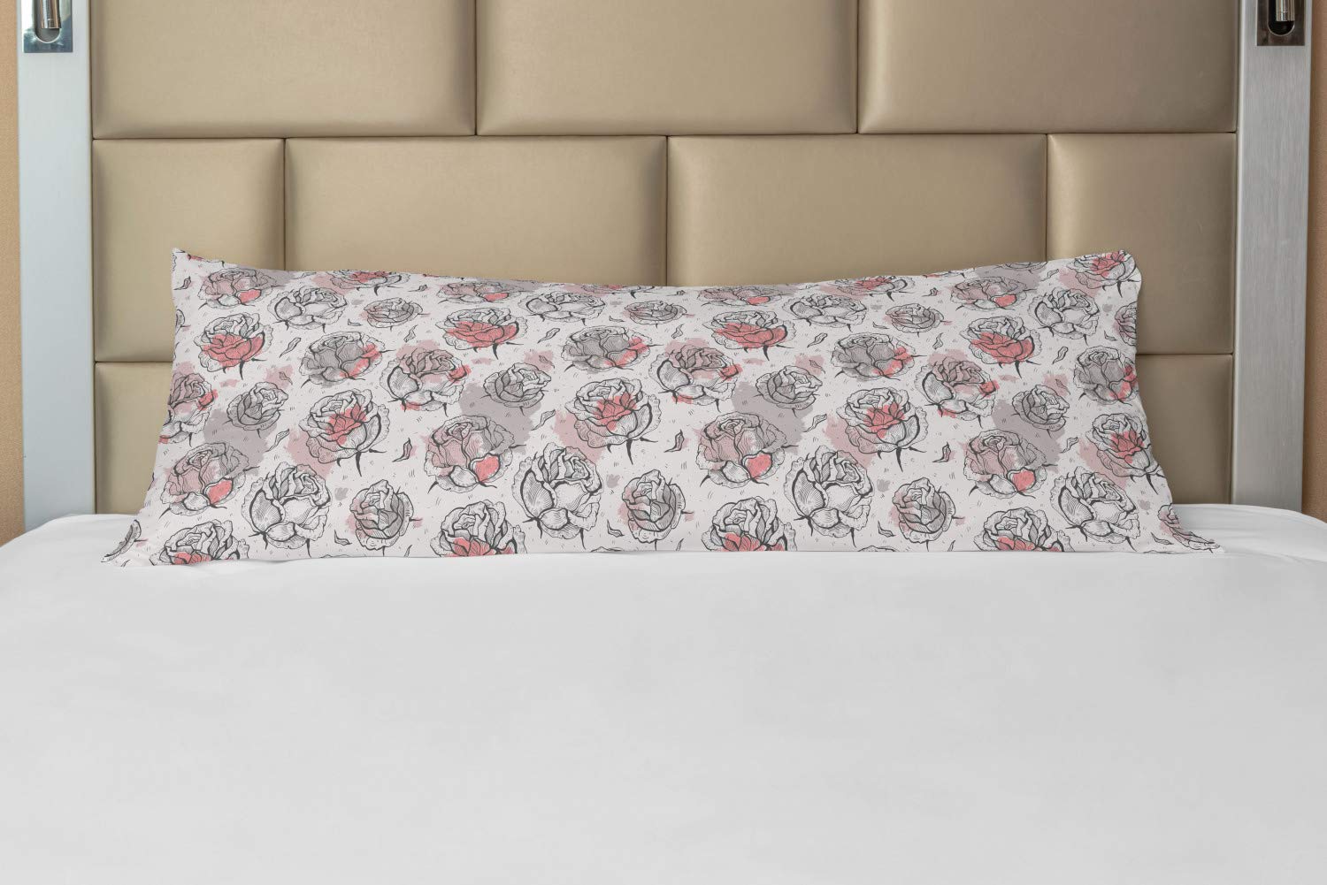 Ambesonne Rose Body Pillow Cover with Zipper - Romantic Floral Design with Pastel Paint Blots, Decorative Long Pillowcase 21