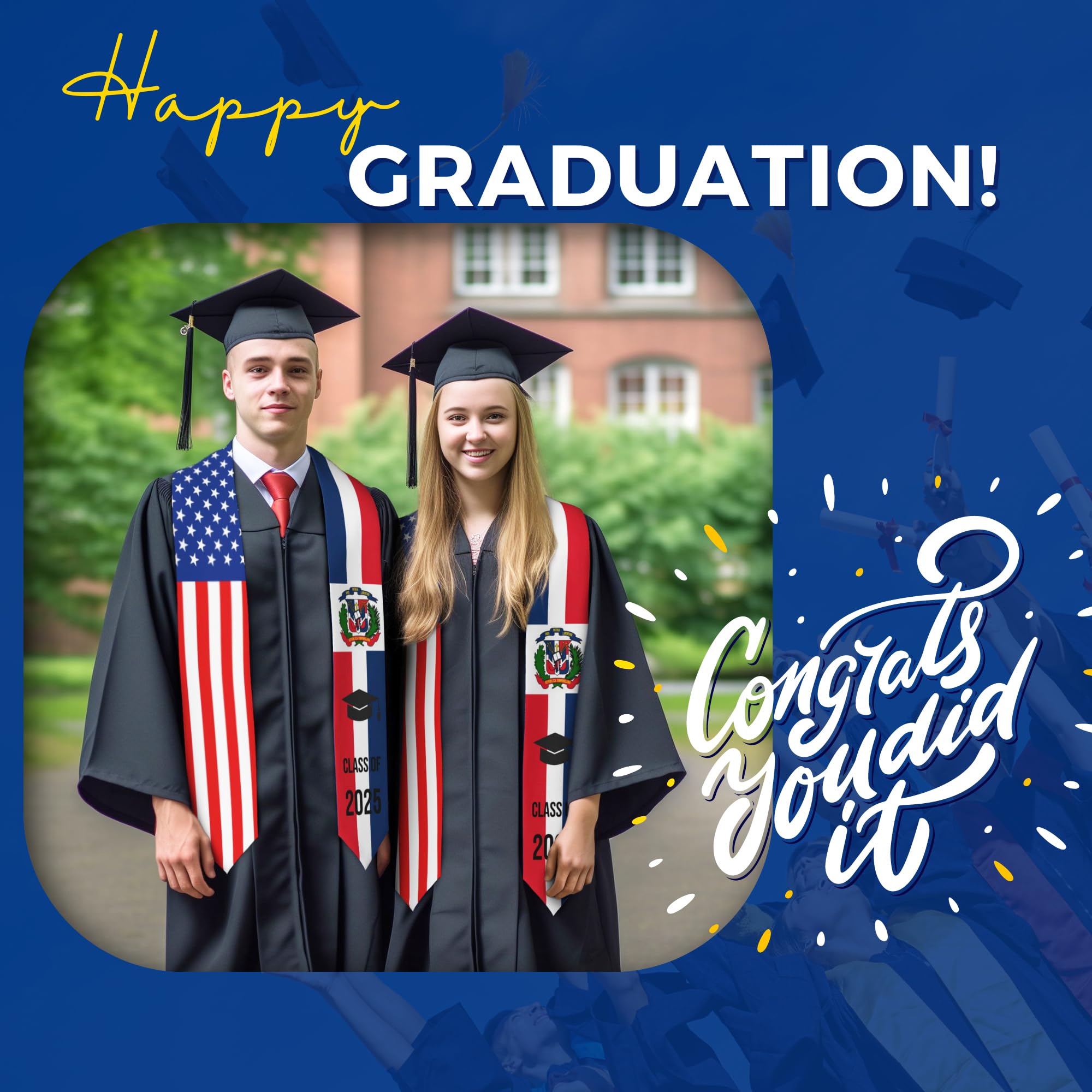 2025 Graduation Stole - 72 Inch Flag Sash for Graduation Ceremony | Perfect for High School & College Graduates, Commencement Day & Class of 2025 Celebrations
