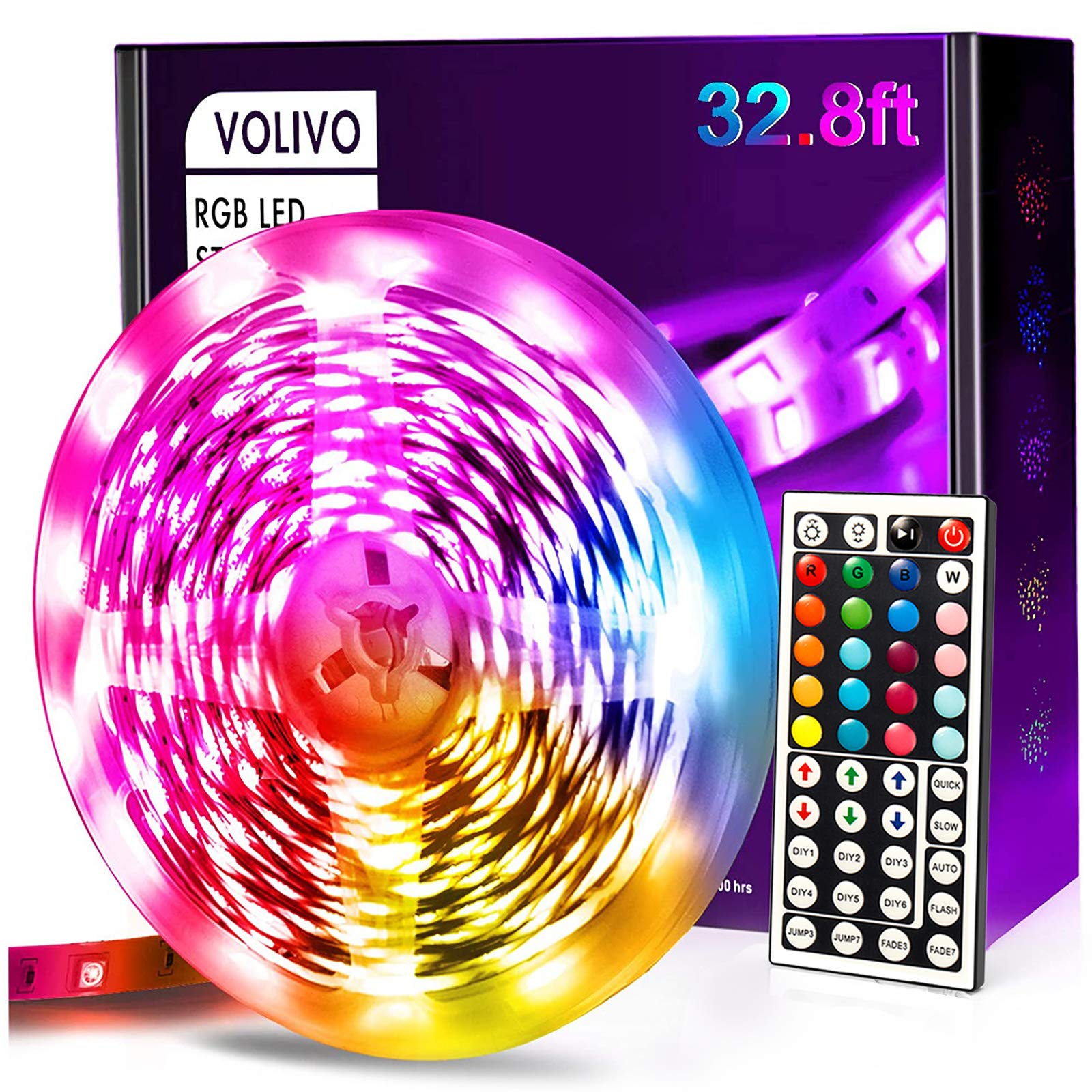 VOLIVO 32.8ft RGB LED Strip Lights with 44-Key Remote - Color Changing Lights for Bedroom, Party & Home Decoration - Perfect for Mood Lighting, Gaming Setup, and DIY Interior Design