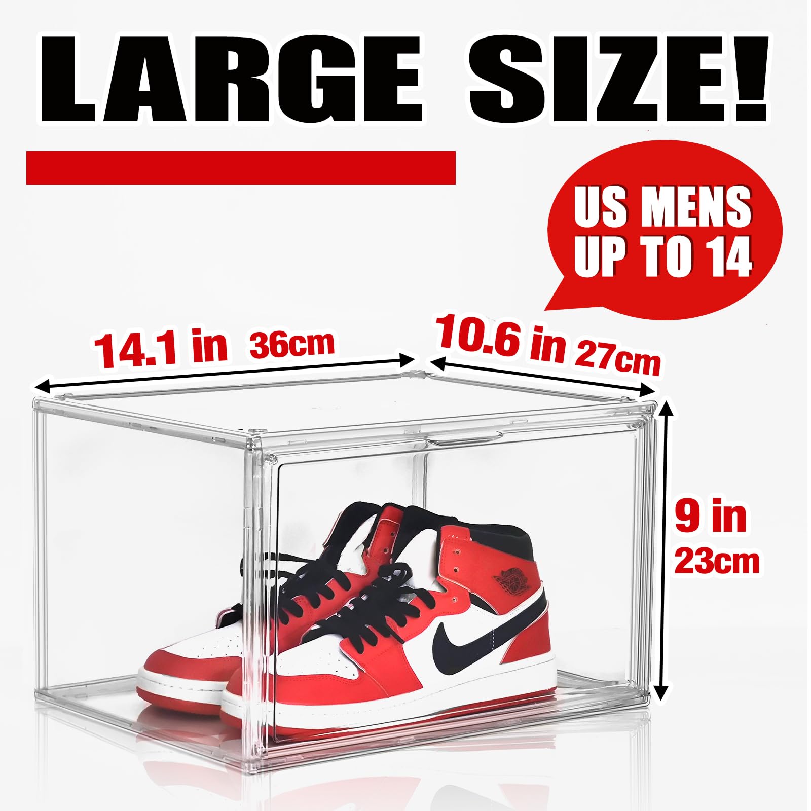 10-Pack Clear Acrylic Shoe Boxes - Stackable 14.1 x 10.6 x 9 Inch Plastic Display Cases for Sneakers, Boots & Shoe Collection - Perfect for Sneakerhead Storage, Closet Organization & Retail Display