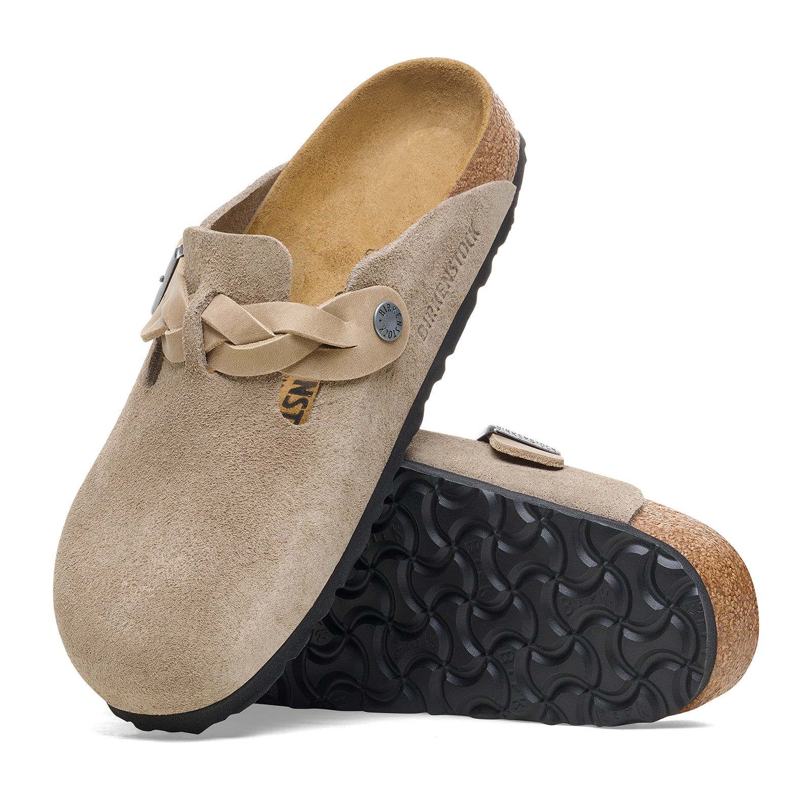 Birkenstock Boston Braid Narrow Clog for Women - Taupe Suede Comfort Shoes | Perfect for Casual Wear, Home & Office