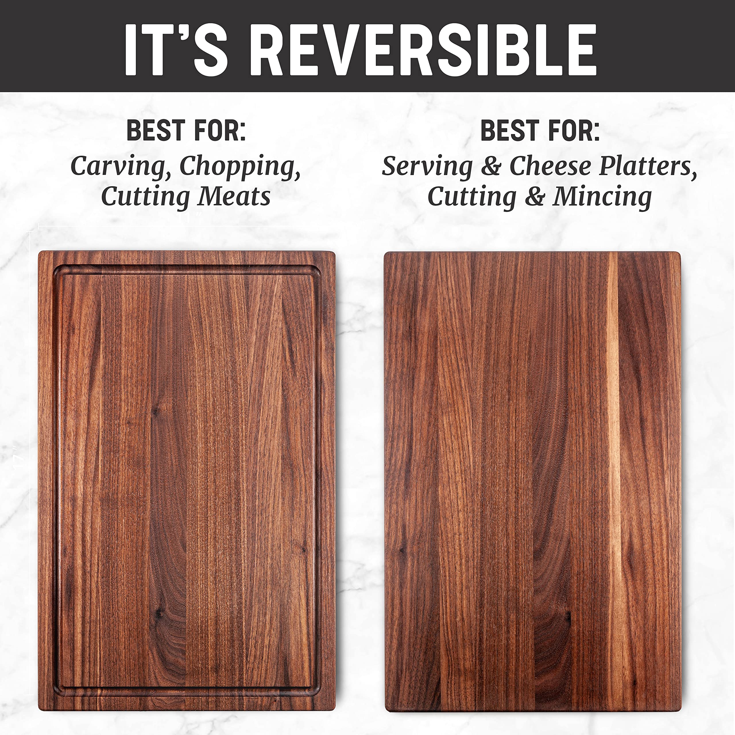 Premium Walnut Wood Cutting Board - Reversible Chopping Board with Juice Grooves - 18x12x1.25 Inch - Handcrafted in Canada - Perfect for Kitchen Prep, Meat Cutting & Serving Charcuterie