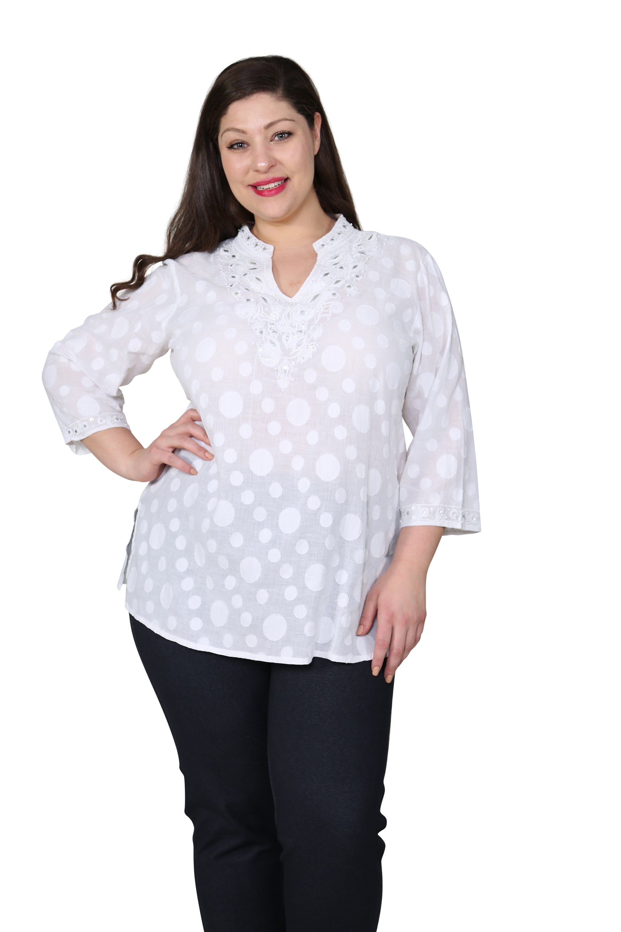 Plus Size Floral Embroidered Tunic Top for Women - Stylish Boho Blouse for Casual Wear & Summer Outfits
