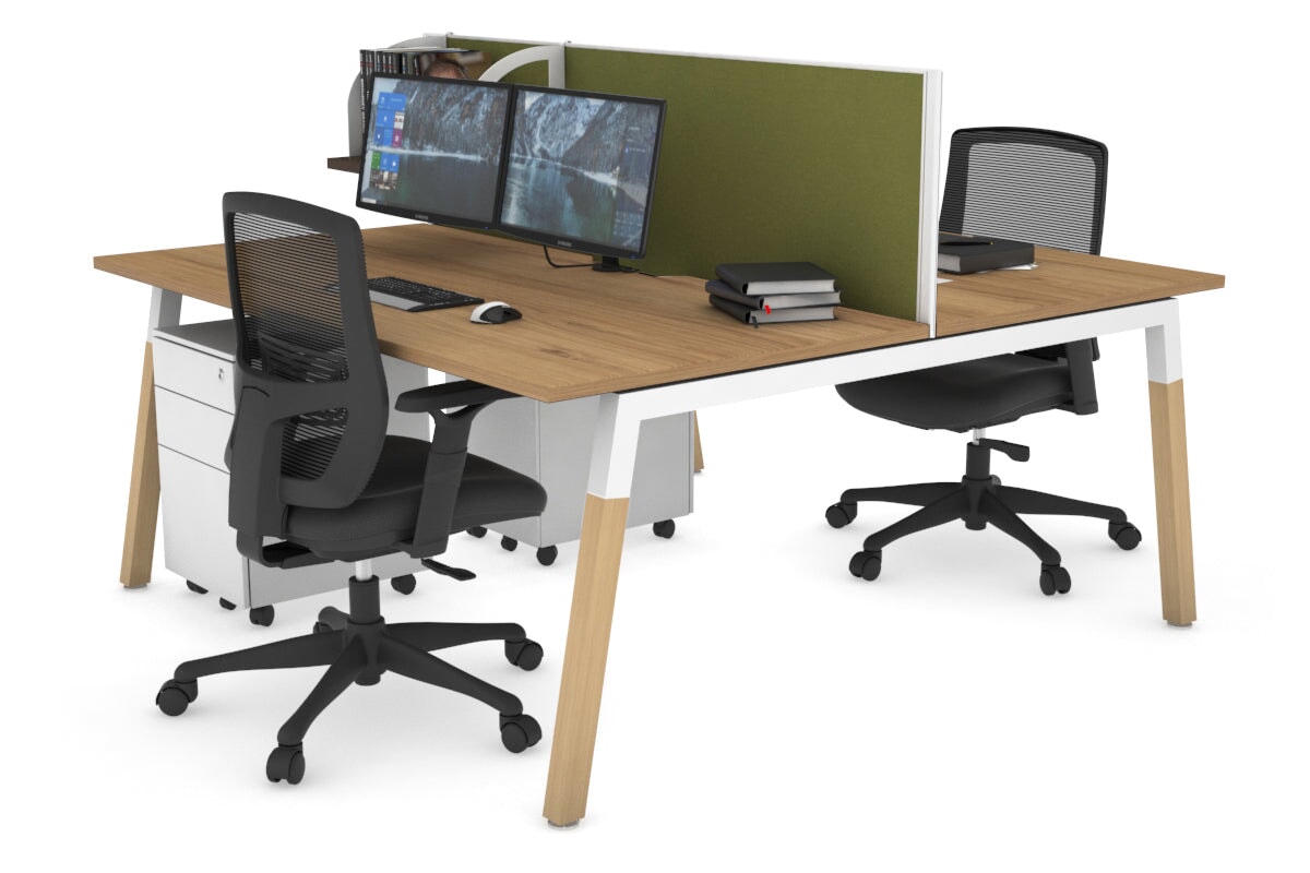 Quadro A Legs 2-Person Office Workstation with Wood Legs & Cross Beam - 1800L x 800W Dimensions with Cable Management Scallop | Perfect for Shared Workspaces & Home Offices