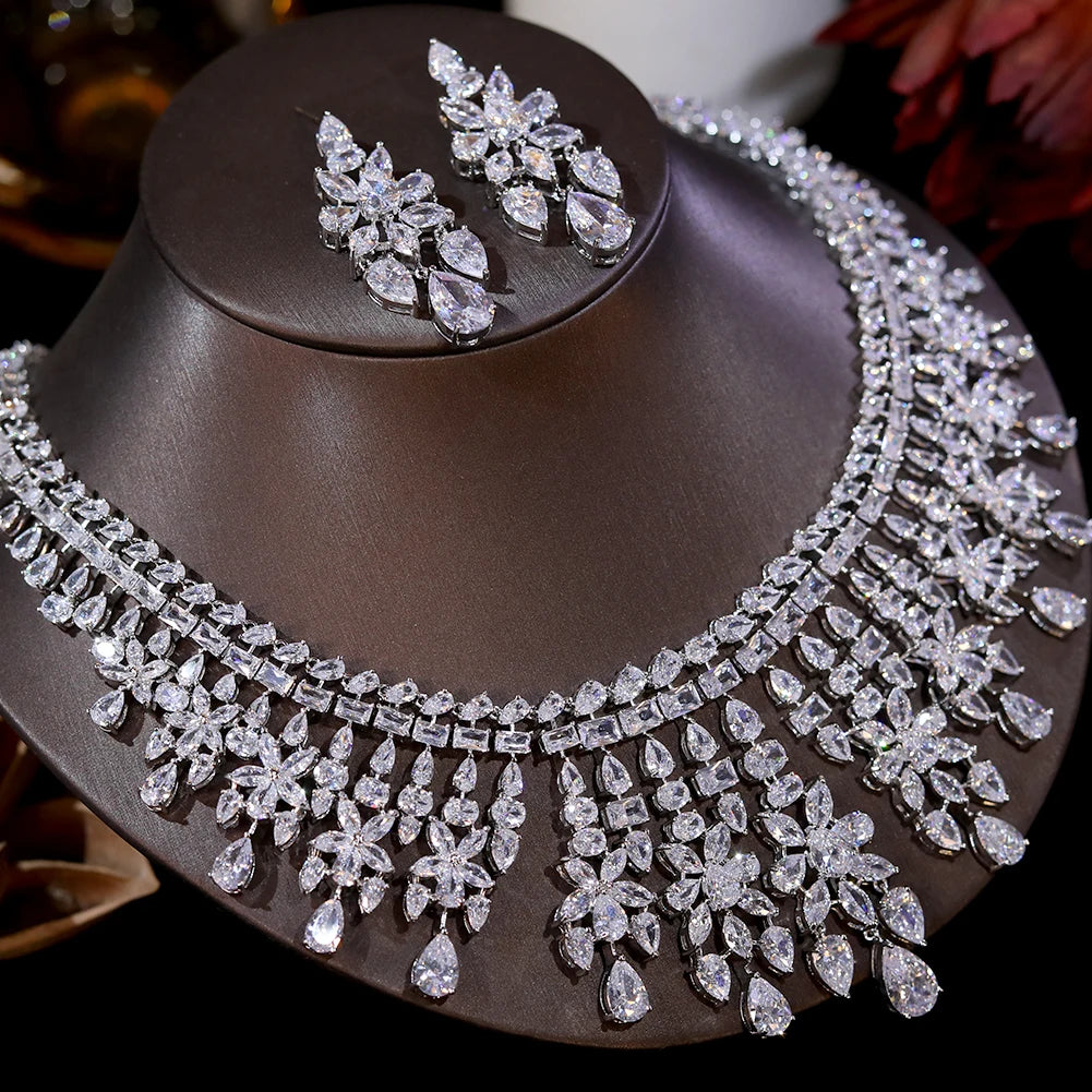 Luxury African Dubai Wedding Jewelry Set - Gold Necklace & Earrings for Women - Perfect for Bridal, Evening Gala, and Special Occasions