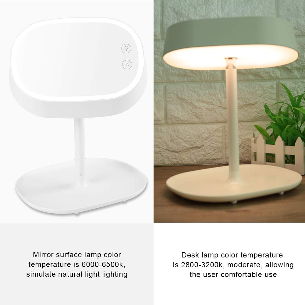 Akozon 2-in-1 LED Ring Light Makeup Mirror & Desk Lamp - Adjustable Rechargeable Dimmable Lighting for YouTube Live Stream, Makeup Studio, Photography, Selfie, Tattoo Artist - Perfect for Home Office & Beauty Salon (White)