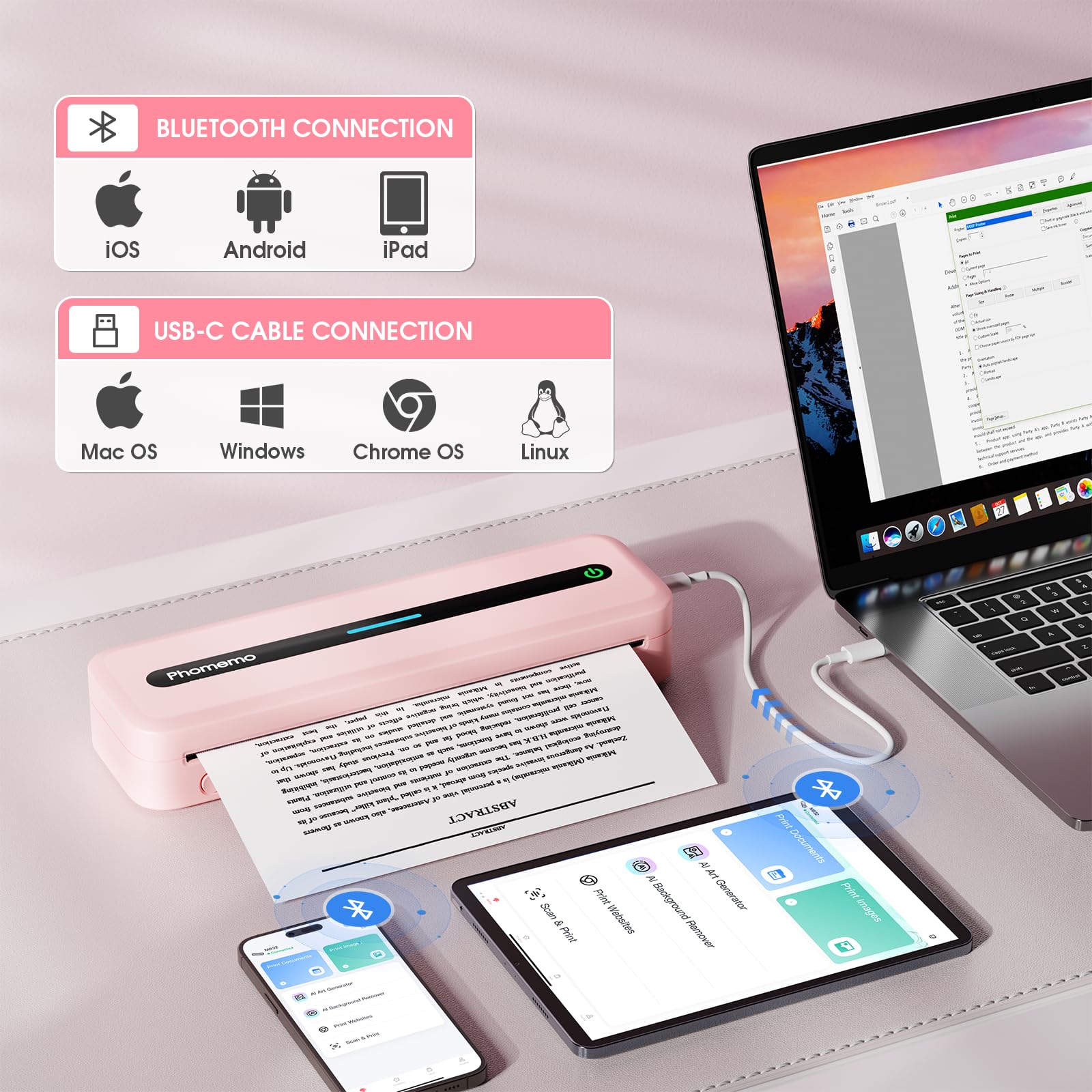 Phomemo M832 Wireless Bluetooth Thermal Printer - Portable Inkless Printer for Phone & Laptop, Supports 8.5x11/A4/4.33/3.15/2.08 Inch Thermal Paper - Compact Travel Printer for Office, Home & School with Carrying Case - Perfect for On-the-Go Printing, Receipts, Labels & Notes