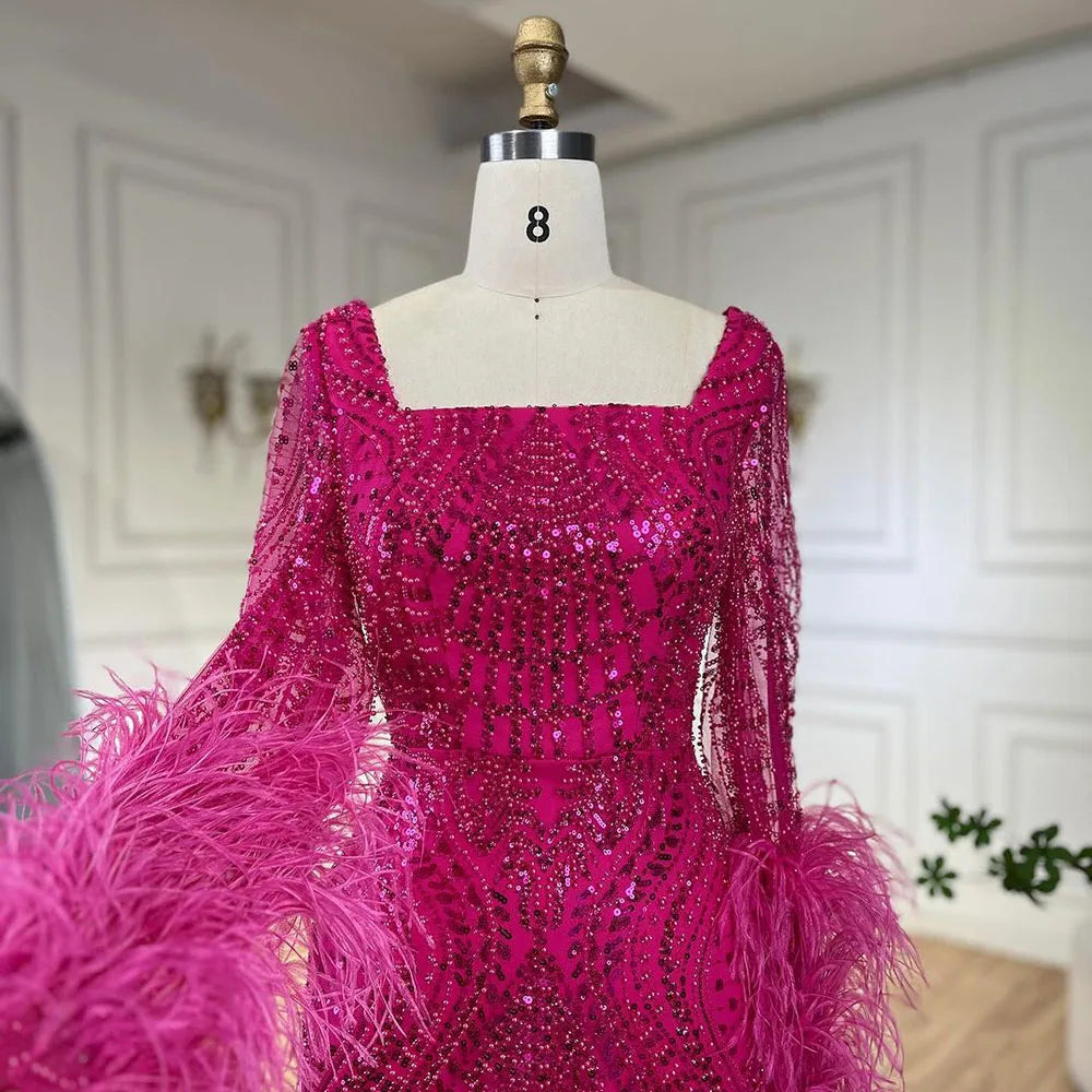 Elegant Fuchsia Dubai Evening Gowns with Long Sleeves - LA72565 for Formal Events, Galas & Special Occasions