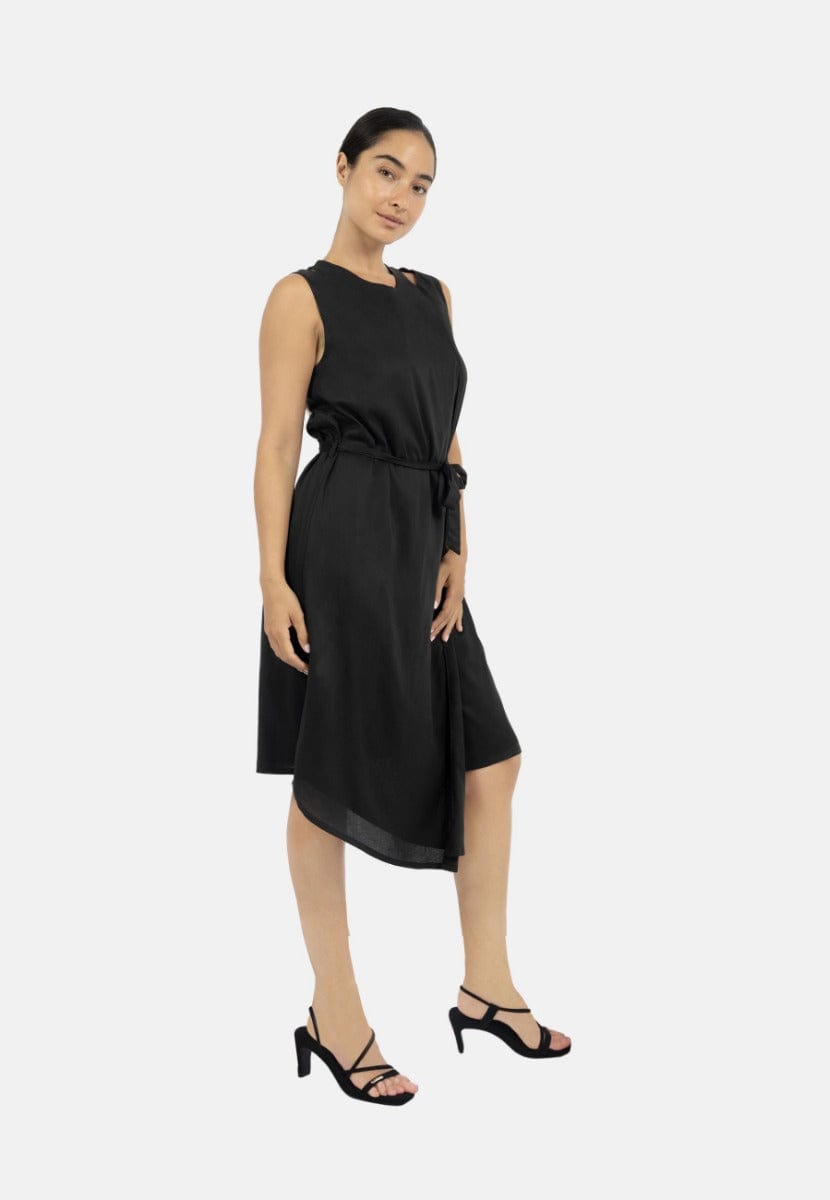 Funchal TENCEL™ Modal Asymmetric Wrap Dress for Women - Soft Stretchy Black Wrap Dress | Perfect for Date Night, Office Wear & Special Occasions