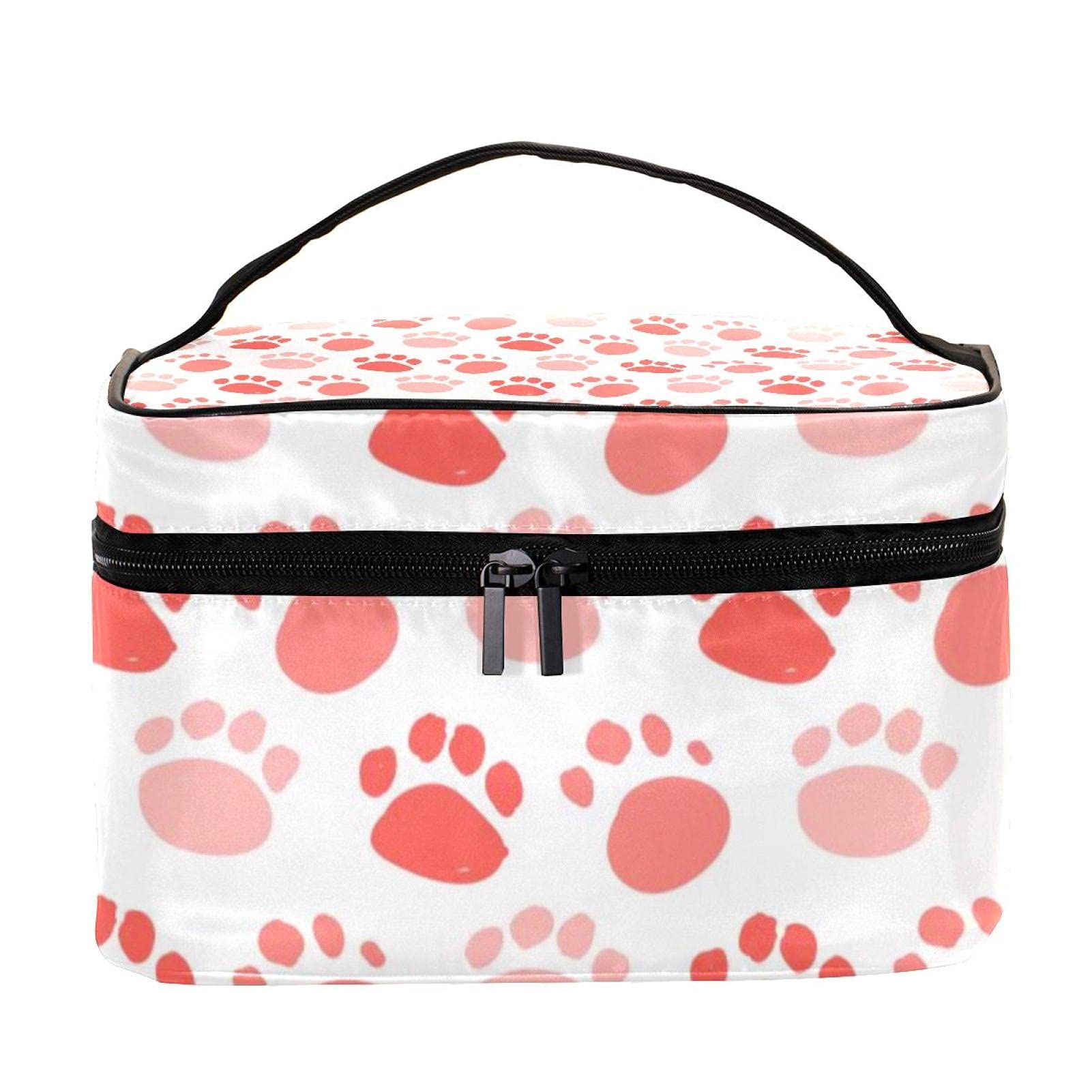 Pink Paws Print Travel Makeup Bag for Women & Girls - Large Cosmetic Organizer with Zipper, Cute Cat & Dog Footprint Design - Perfect for Toiletries, Travel, Gym & Daily Use