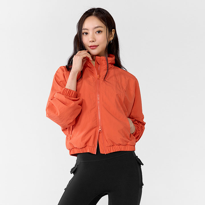 Women's High Neck Dolman Sleeve Crop Windbreaker Jacket - Lightweight Breathable for Running, Hiking & Outdoor Activities