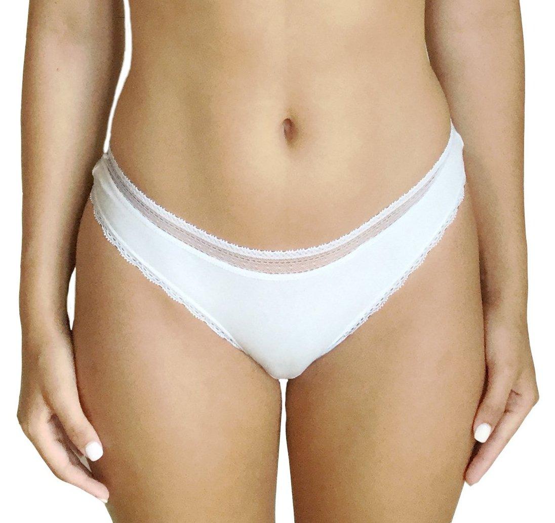 Serena Women's Pima Cotton Lace Trim Thong Underwear - Soft Breathable Comfortable Panties for Everyday Wear | Clearance Sale