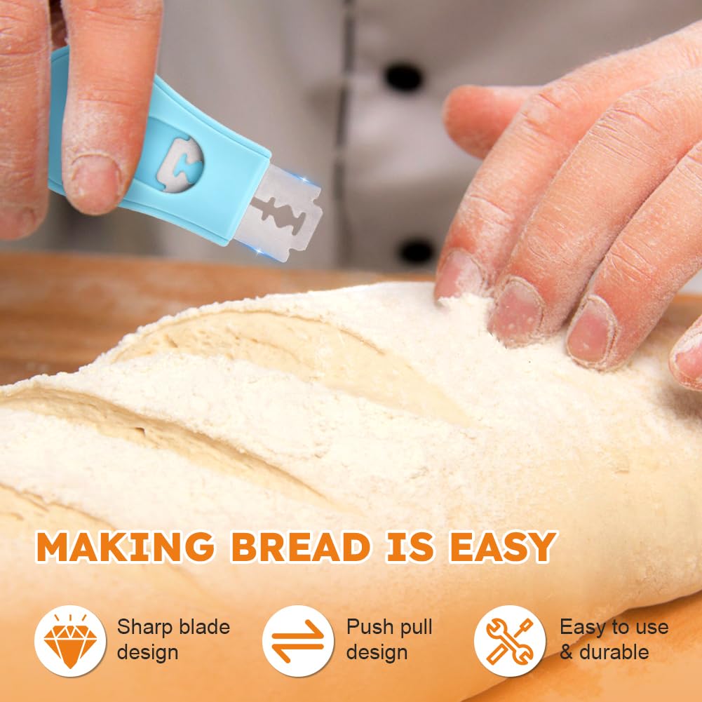 Professional Magnetic Bread Lame - Extendable Dough Scoring Tool with 5 Razor Blades for Sourdough Bread Baking | Perfect for Artisan Bread Making & Home Bakers (Blue) | Ideal for Scoring Patterns on Sourdough, Baguettes & Homemade Breads