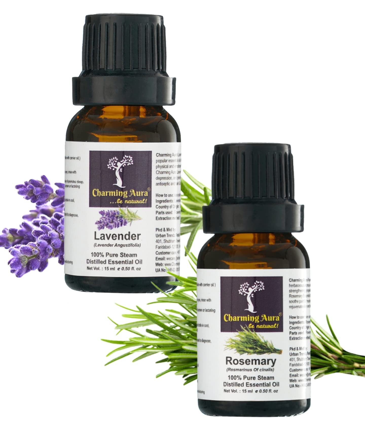 Lavender & Rosemary Essential Oil Set - 15ml Each, Aromatherapy for Relaxation & Stress Relief - Perfect for Diffusers, Massage & Home Spa