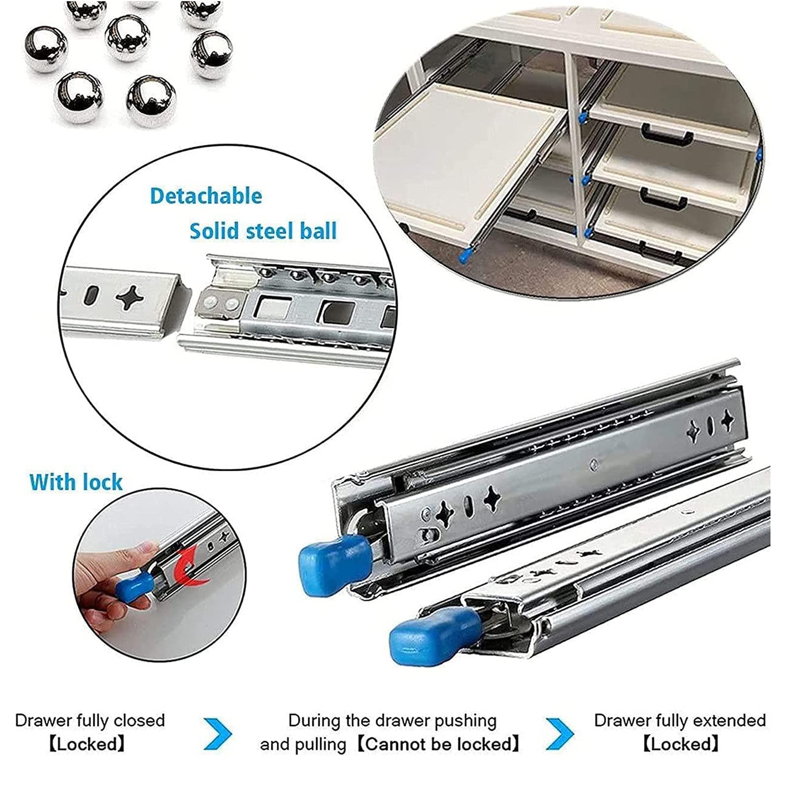 Heavy Duty Full Extension Drawer Slides 58 Inch - 260 LB Load Capacity, Low Noise Bottom Mount Drawer Runners with Lock for Kitchen Cabinets, Dressers, Office Furniture (1 Pair, 1450mm)