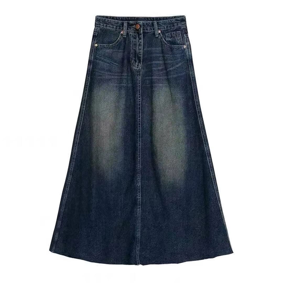 Women's Vintage Blue Denim Skirt - Casual Long Jeans Bottom Dress for Streetwear | Perfect for Everyday Wear, Outings & Fashionable Outfits