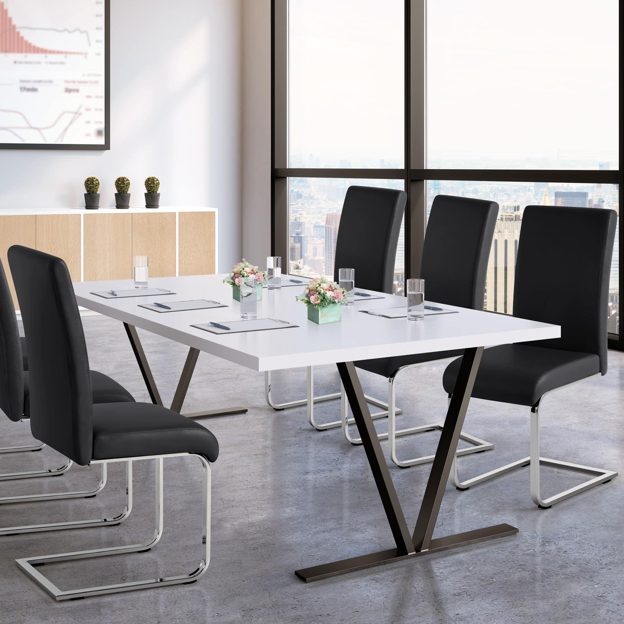 Yaheetech 6-Piece Modern Dining Chair Set - High Back Leather Seat & Metal Legs Kitchen Chairs for Dining Room, Living Room, Restaurant - Black (Set of 6) | Perfect for Family Gatherings, Dinner Parties & Home Decor