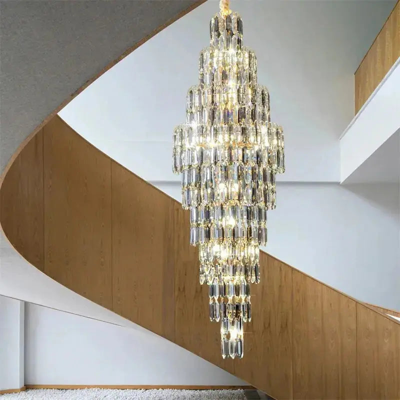 Luxury Crystal Staircase Chandelier - Elegant Anita Long Hanging Light Fixture for Grand Foyer, Stairwell & Dining Room Decor