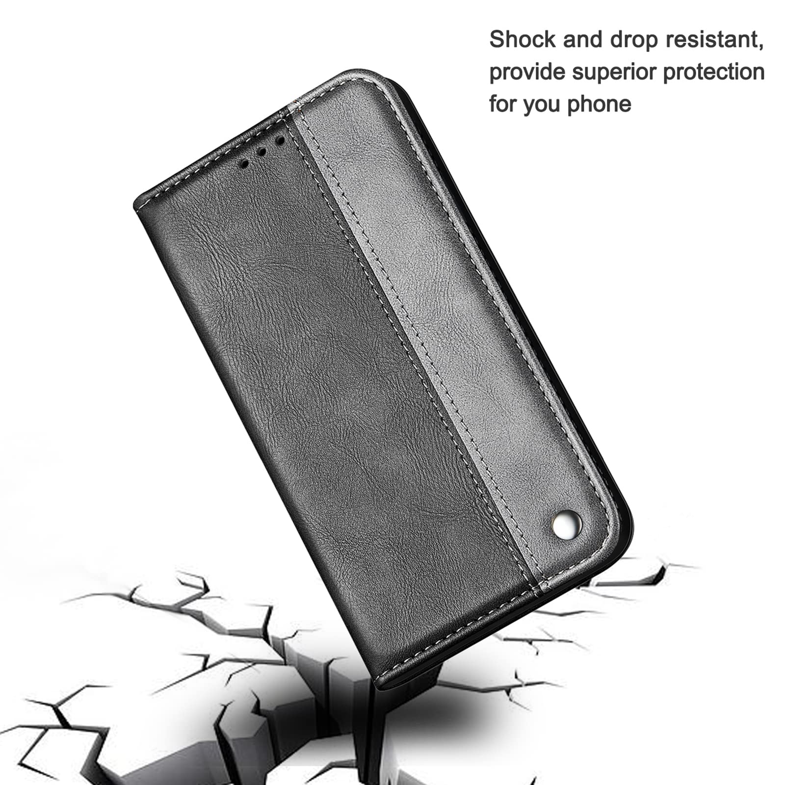 Premium Magnetic Flip Leather Wallet Case for iPhone 13 Mini/13/13 Pro/13 Pro Max - Shockproof, Card Slot & Kickstand - Gray (5.4