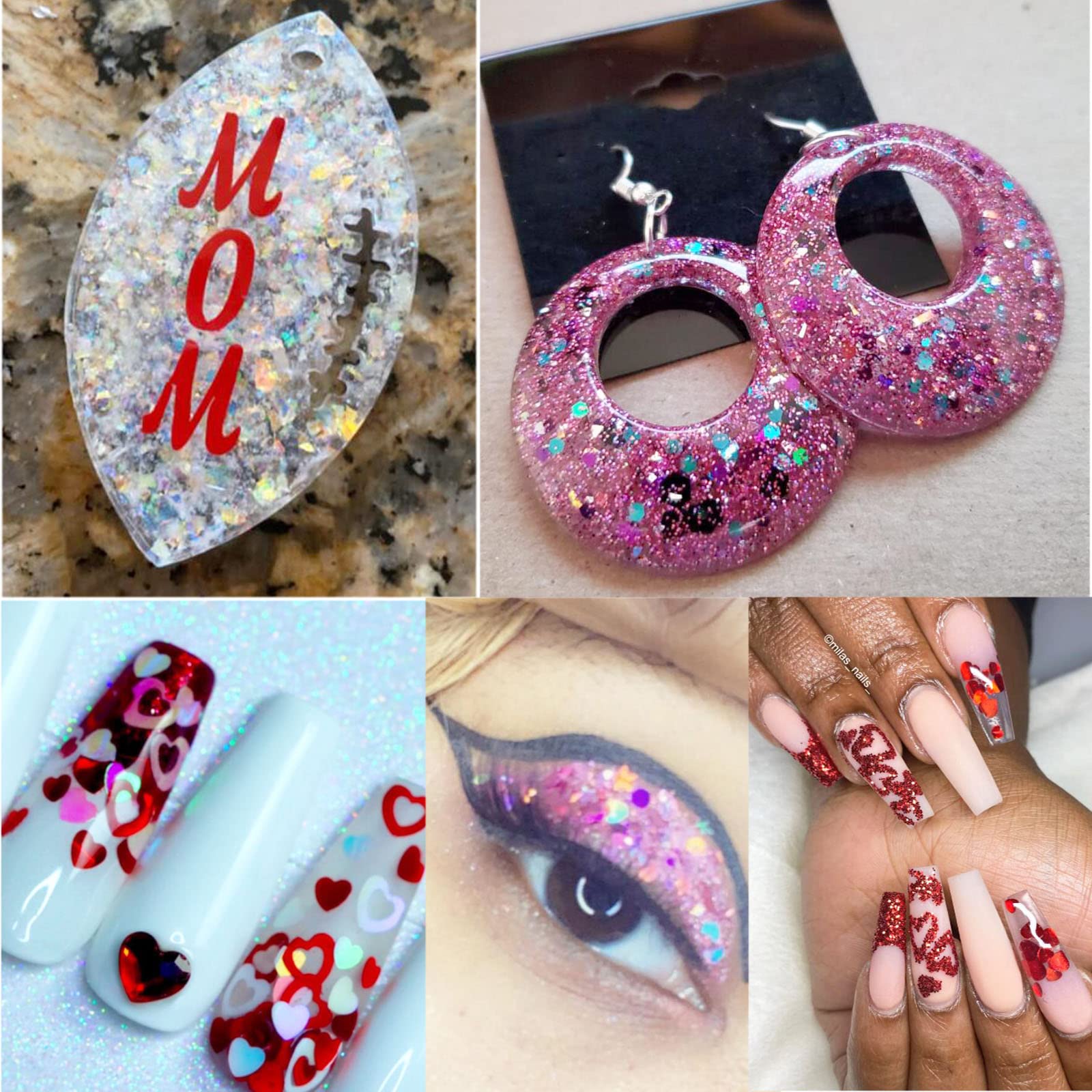 Iridescent White Nail Glitter - 4 Boxes Mylar Flakes with Holographic Stars, Hearts & Flowers | Confetti Sequins for Nail Art, Resin Crafts & Makeup | Perfect for DIY Manicures, Party Decor & Gift Wrapping