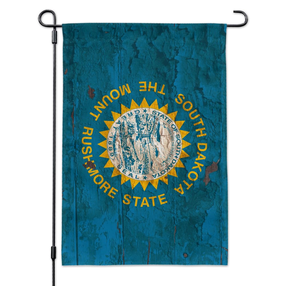 Vintage Distressed South Dakota State Flag - Rustic USA Garden & Yard Decoration for Outdoor Patio, Porch, or Lawn Display