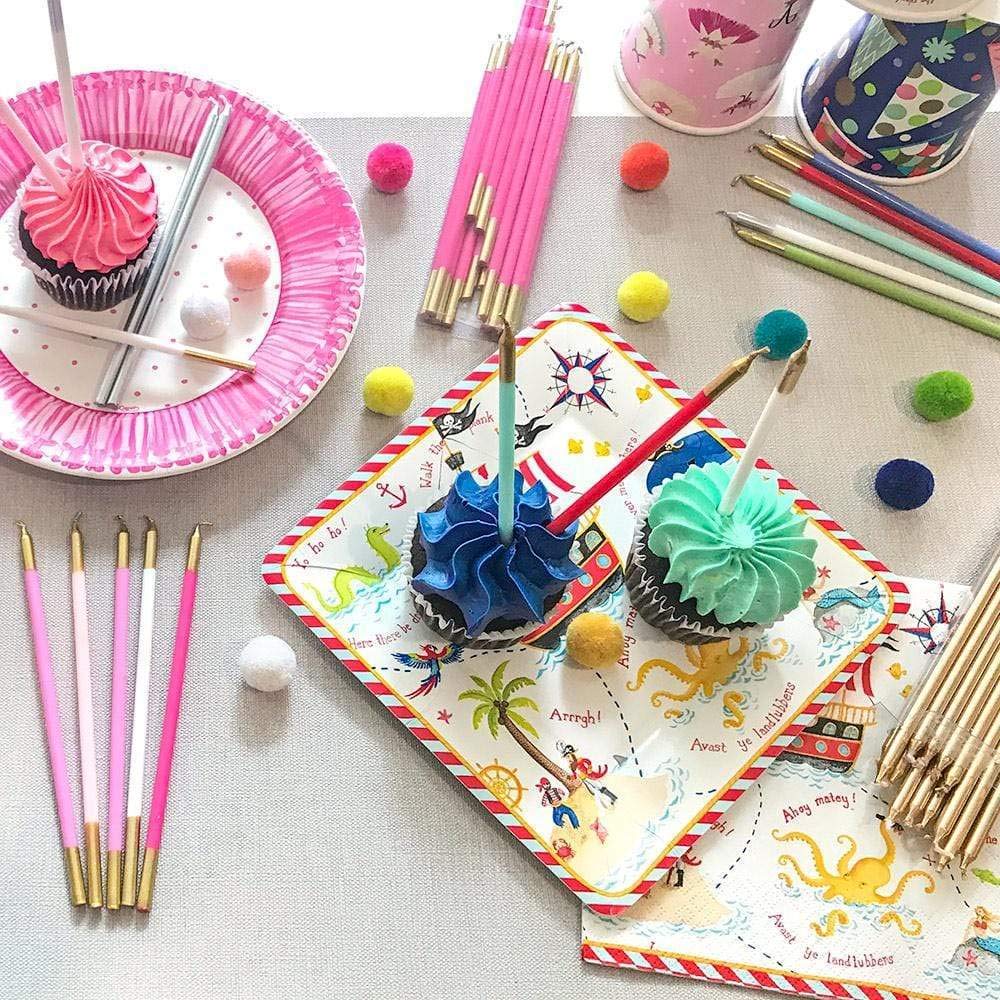 Premium Caspari Slim Silver Birthday Candles - Set of 32 Elegant Taper Candles for Cake Decorating, Party Celebrations & Special Occasions