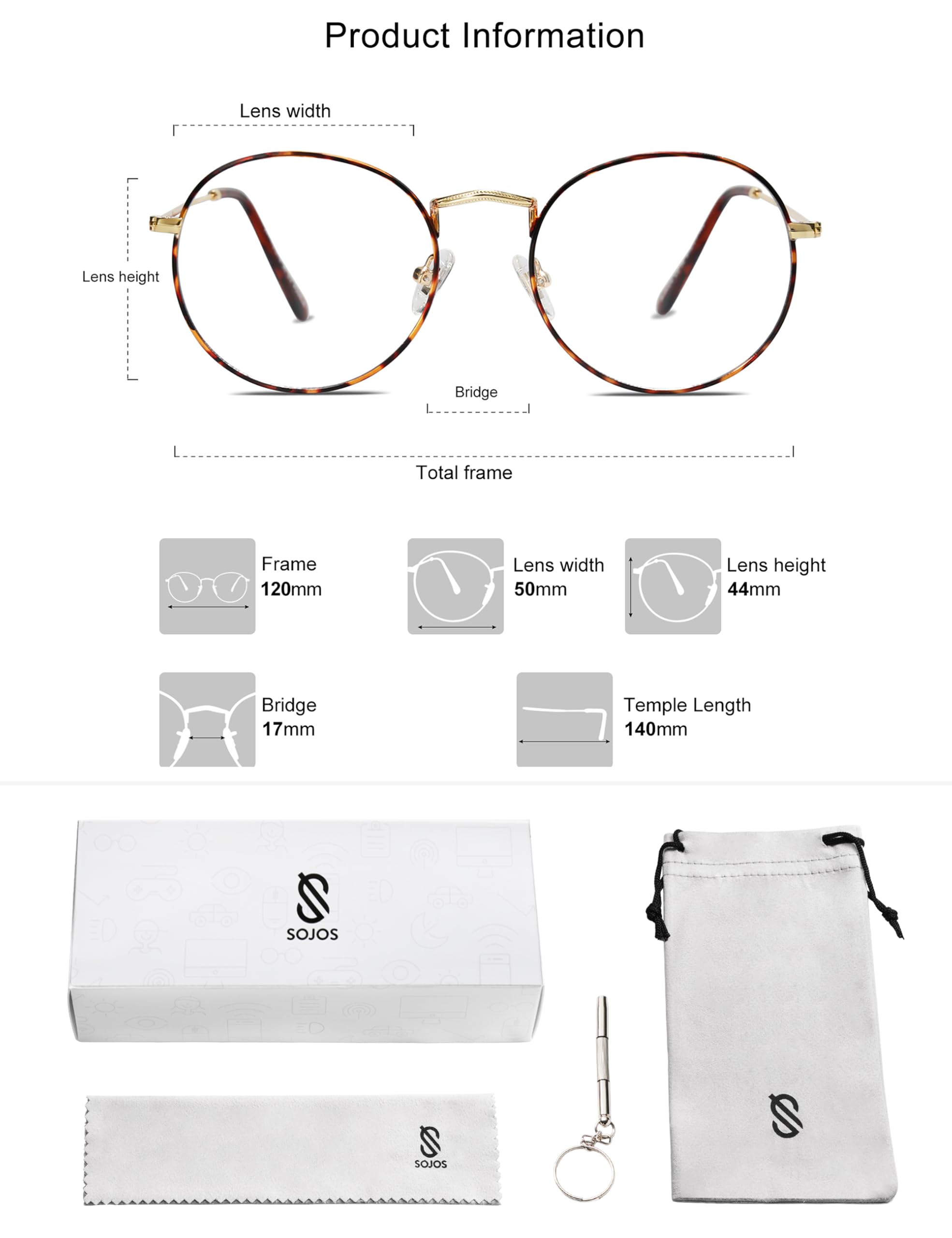 SOJOS Blue Light Blocking Glasses for Computer & Gaming - Anti Eye Strain Round Frame Eyewear with UV Protection (Model SJ5024) - Perfect for Office Work, Online Classes & Digital Screen Use