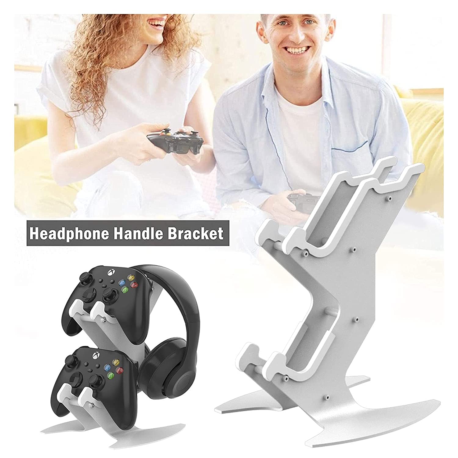 Universal Adjustable Game Controller Stand & Headphone Holder - Compatible with PS5, Xbox, PS4, Nintendo Switch - Perfect for Gaming Setup Organization & Accessories Storage