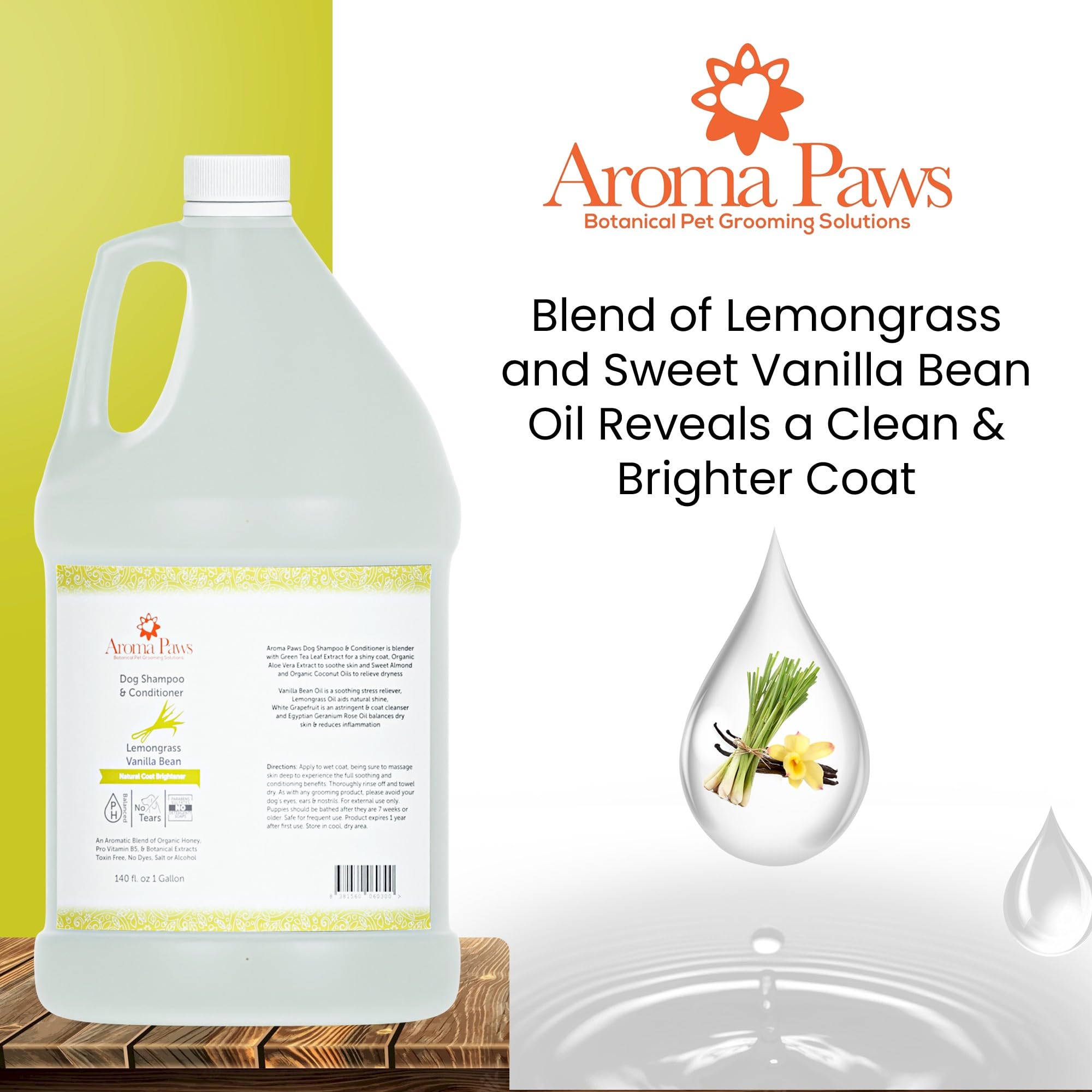 **Natural Dog Shampoo with Lemongrass & Vanilla – Tearless Puppy Wash for Cleansing, Conditioning & Moisturizing – Healthy Grooming for Soft, Shiny Fur – Perfect for Bath Time & Pet Spa Days**
