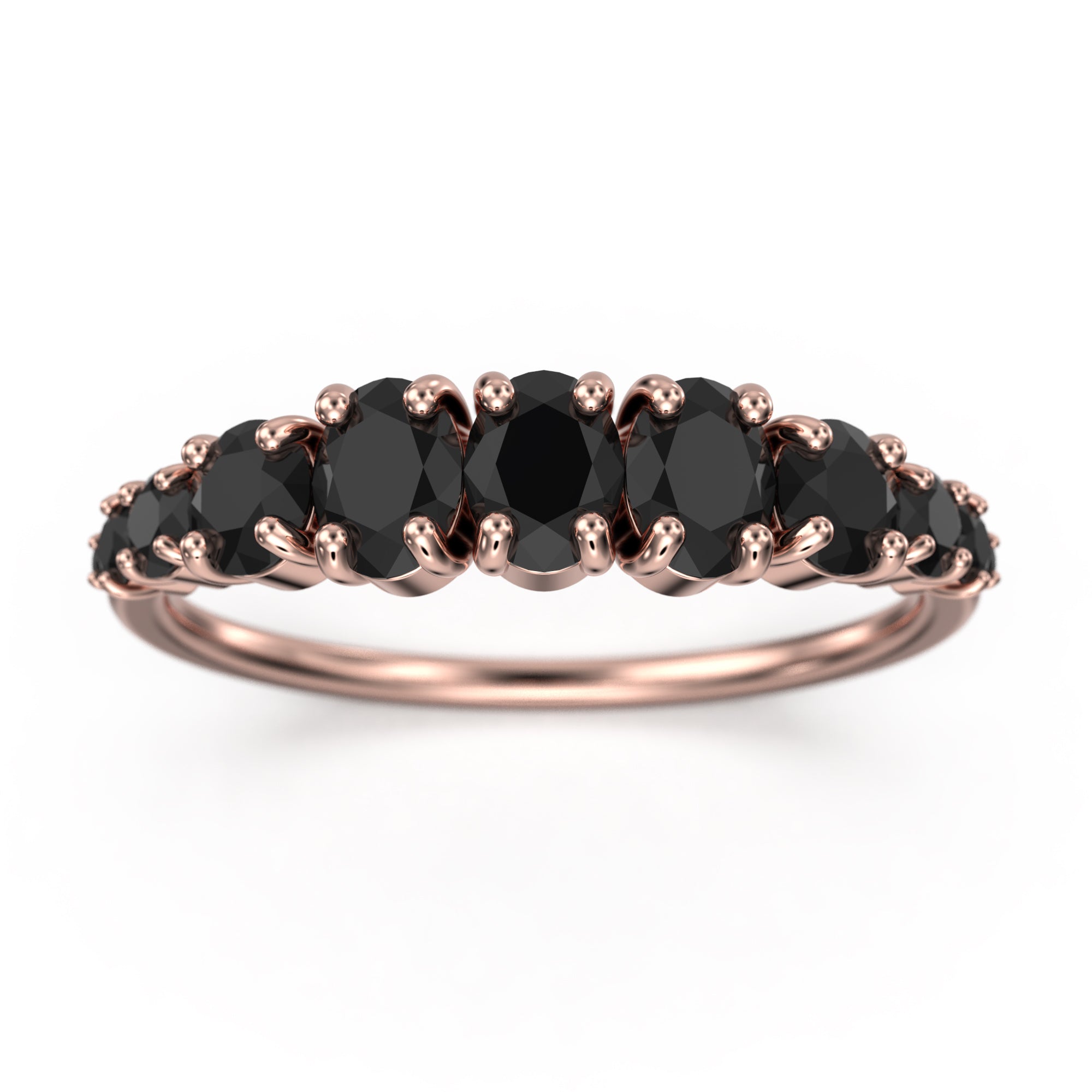 1.49 Ct Oval & Round Black Diamond Moissanite Ring - 10K/14K/18K Solid Gold Wedding Band for Women - Anniversary Gift, Engagement Ring, Promise Ring - Perfect for Special Occasions & Everyday Luxury
