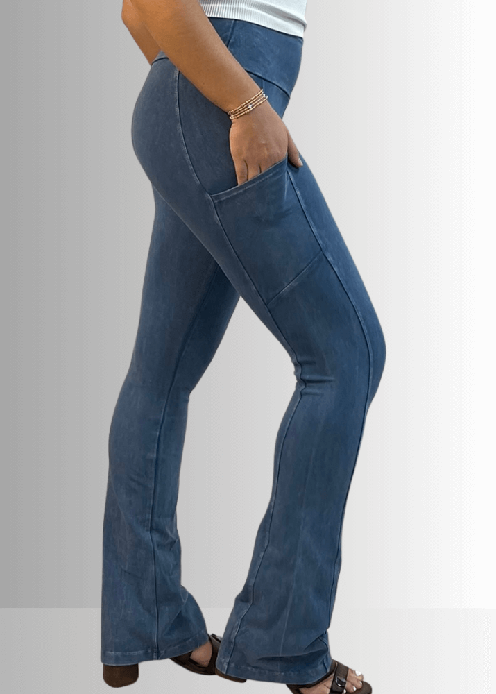Women's Light Denim Bootcut Pants with Pockets - Comfortable Cotton Stretch Jeans for Casual Wear & Everyday Outfits