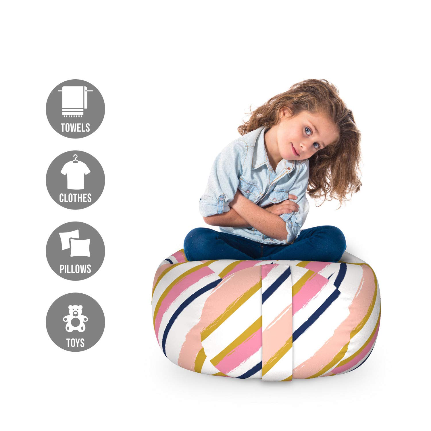 Ambesonne Stripes Toy Storage Bag Chair - Abstract Geometric Soft Brush Paint Design, Washable Stuffed Animal Organizer for Kids Room, Small Size Blush Pink - Perfect for Playroom Organization & Kids Bedroom Decor