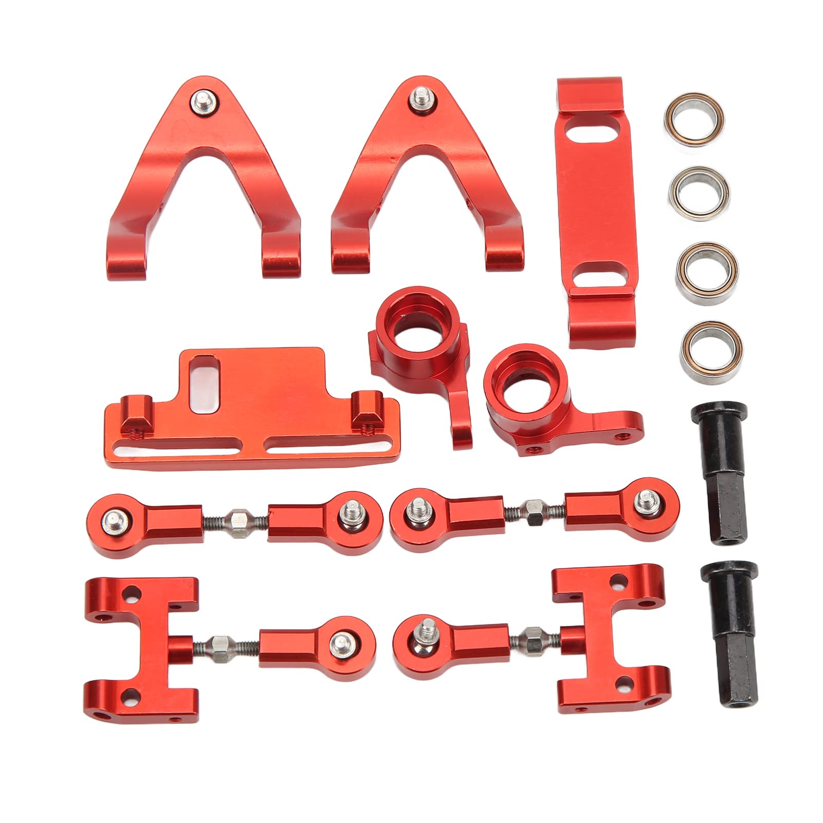 SUNGOOYUE RC Car Metal Upgrade Parts Set - Upper & Lower Suspension Arm, Steering Cup, Hex Adapter for WPL D12 RC Cars (Red) | Off-Road Racing, Crawling, DIY RC Vehicle Maintenance