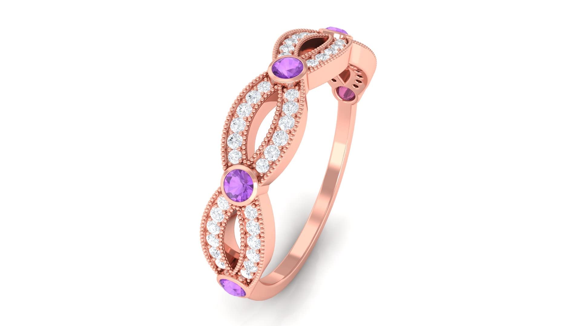 1/2 CT Amethyst and Diamond Ring in 14K Solid Gold - Elegant Criss Cross Design, Bezel Set Half Eternity Band for Women - Perfect for Valentine's Day, Anniversary Gifts & Special Occasions