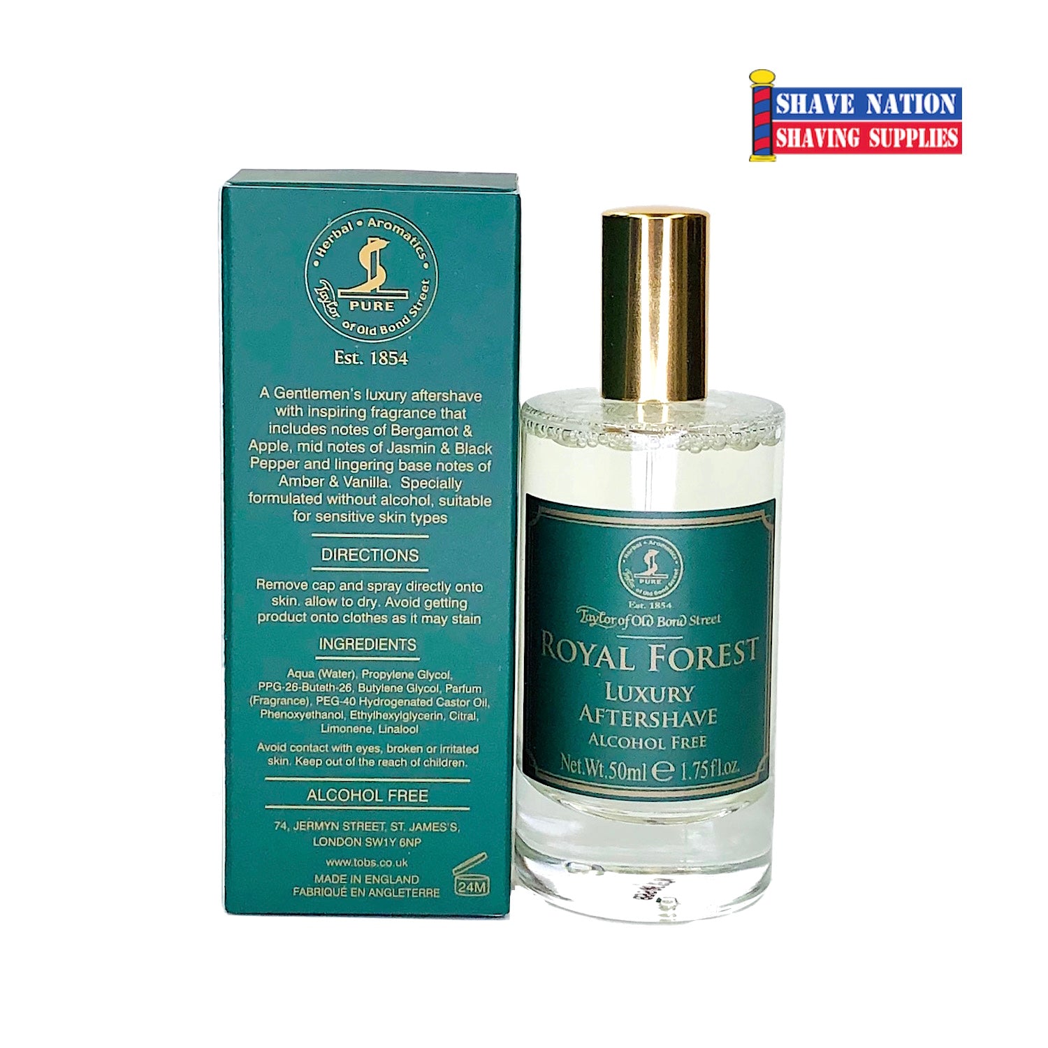 Taylor of Old Bond Street Royal Forest Luxury Alcohol-Free Aftershave Balm for Men - Soothing Post-Shave Moisturizer for Sensitive Skin | Perfect for Daily Grooming & Travel