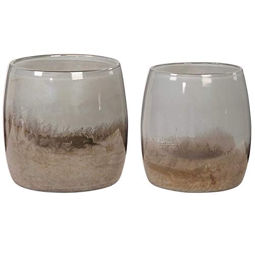 BOWERY HILL 2-Piece Glass Decorative Bowl Set - Gray and Bronze - Modern Home Decor for Centerpieces, Candy Dishes, and Tabletop Display