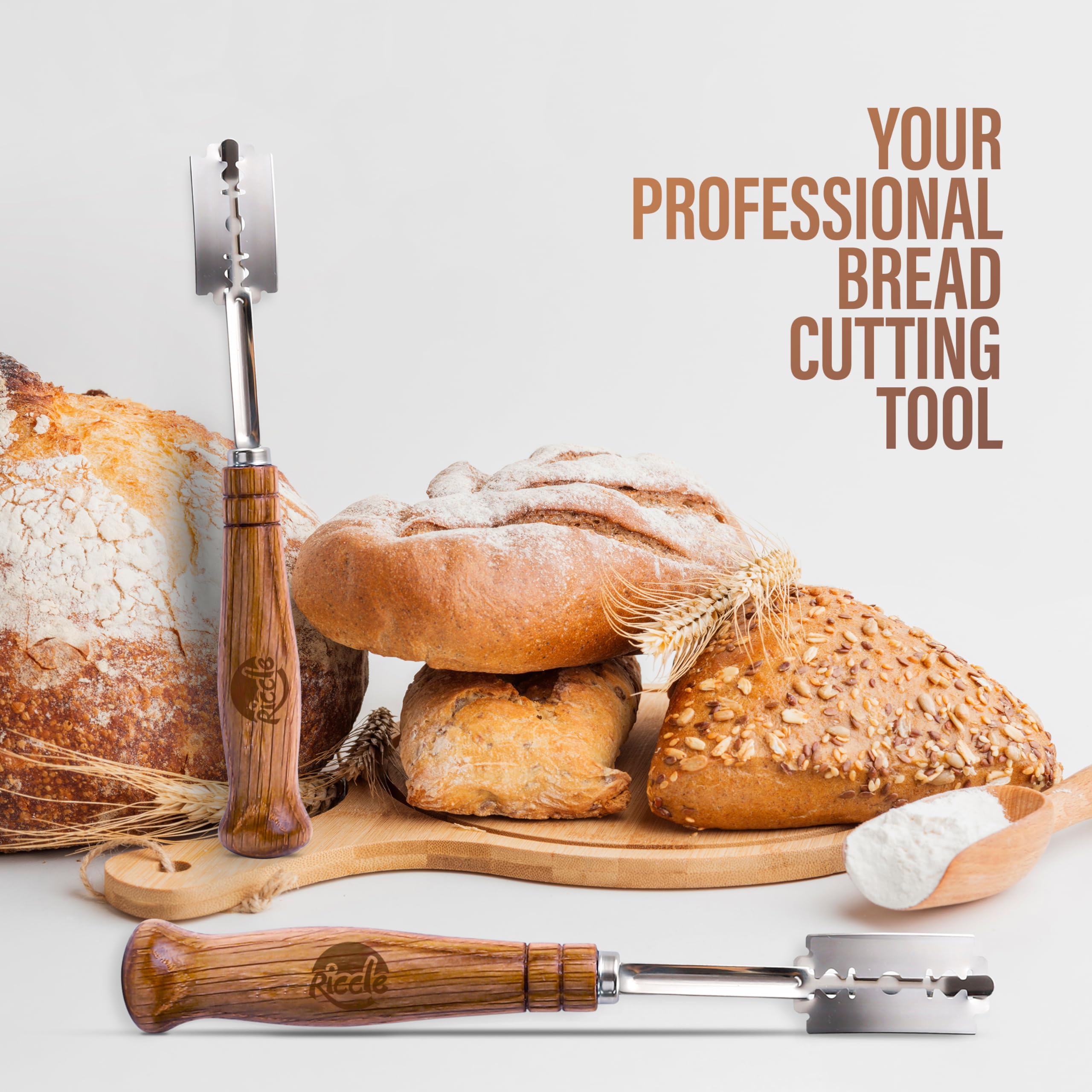 RICCLE Bread Lame Slashing Tool - Professional Dough Scoring Knife with 15 Stainless Steel Razor Blades & Protective Storage Cover - Perfect for Artisan Bread Baking, Sourdough Scoring, and Pastry Making