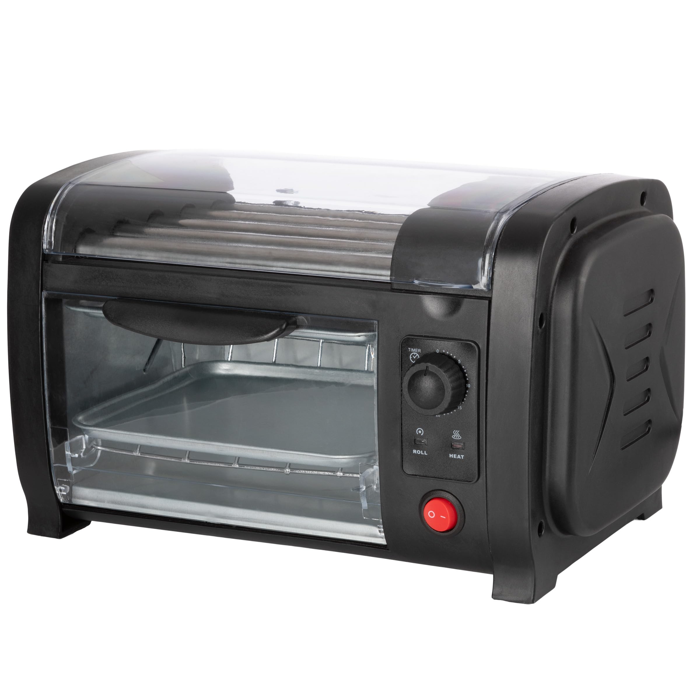 Commercial Hot Dog Roller Machine with Bun Warmer - 5 Stainless Steel Rollers & Baking Tray, Adjustable Timer for Restaurants, Food Trucks, and Convenience Stores